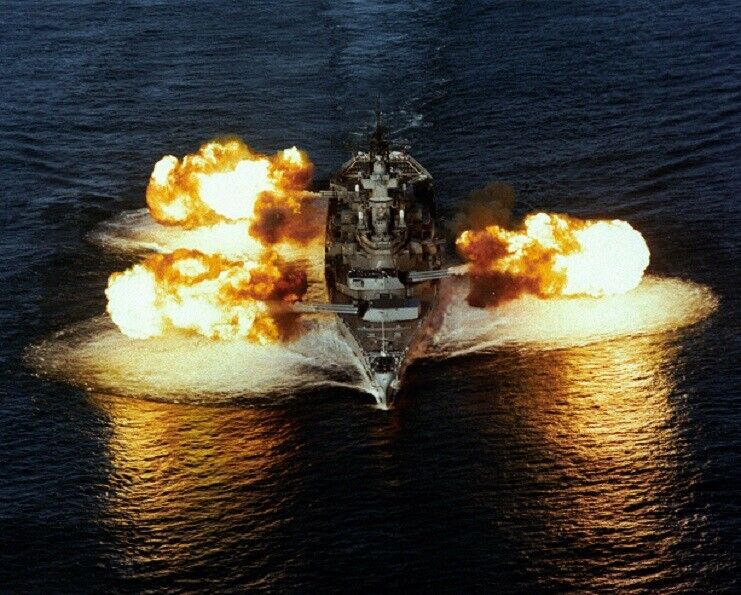 Iowa-Class Battleship USS New Jersey firing her Guns 8x10 Cold War Era Photo 7