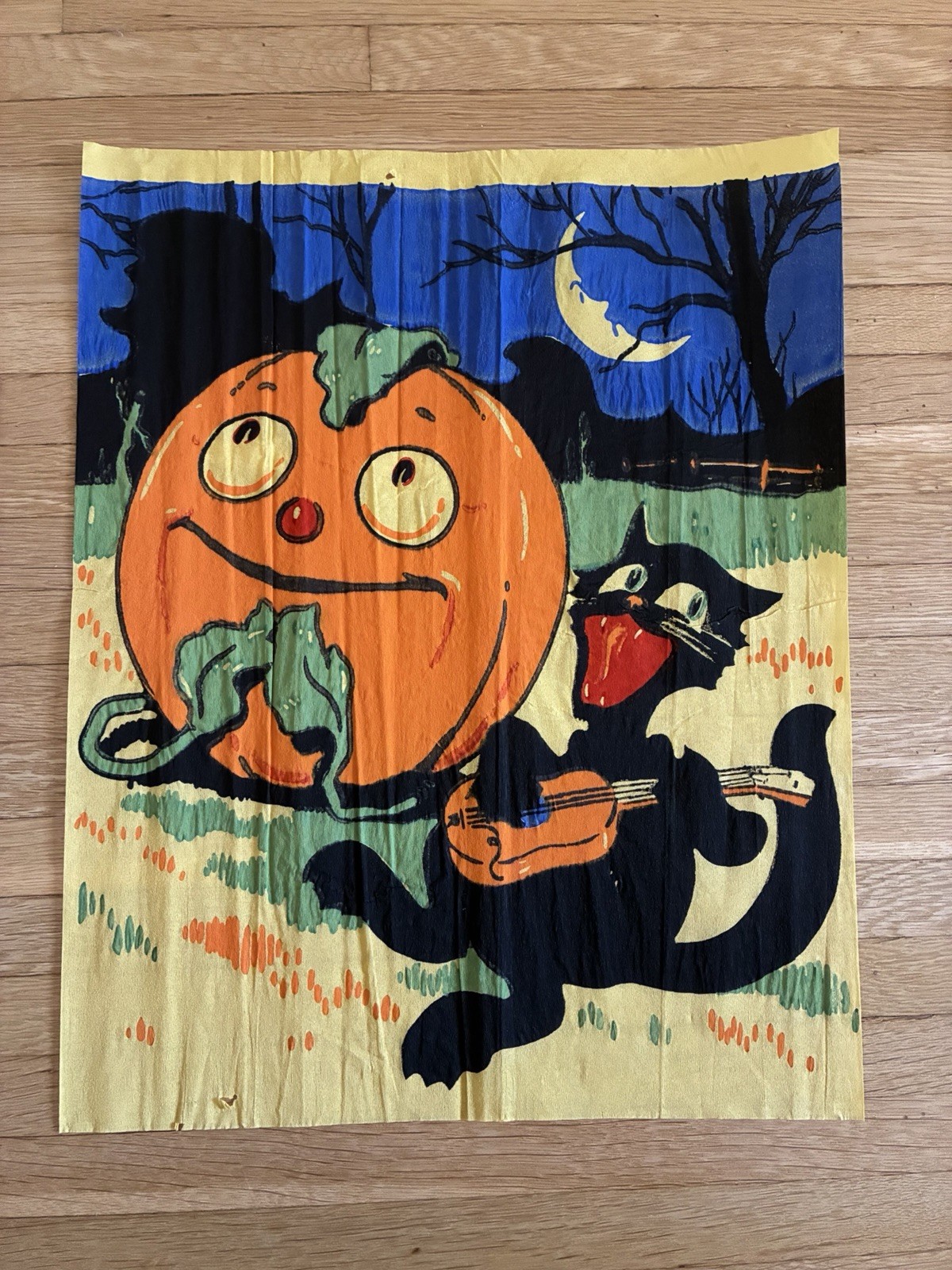 RARE Antique Vintage Halloween Crepe Paper Panel Decoration 20”x16” Dennison 20s