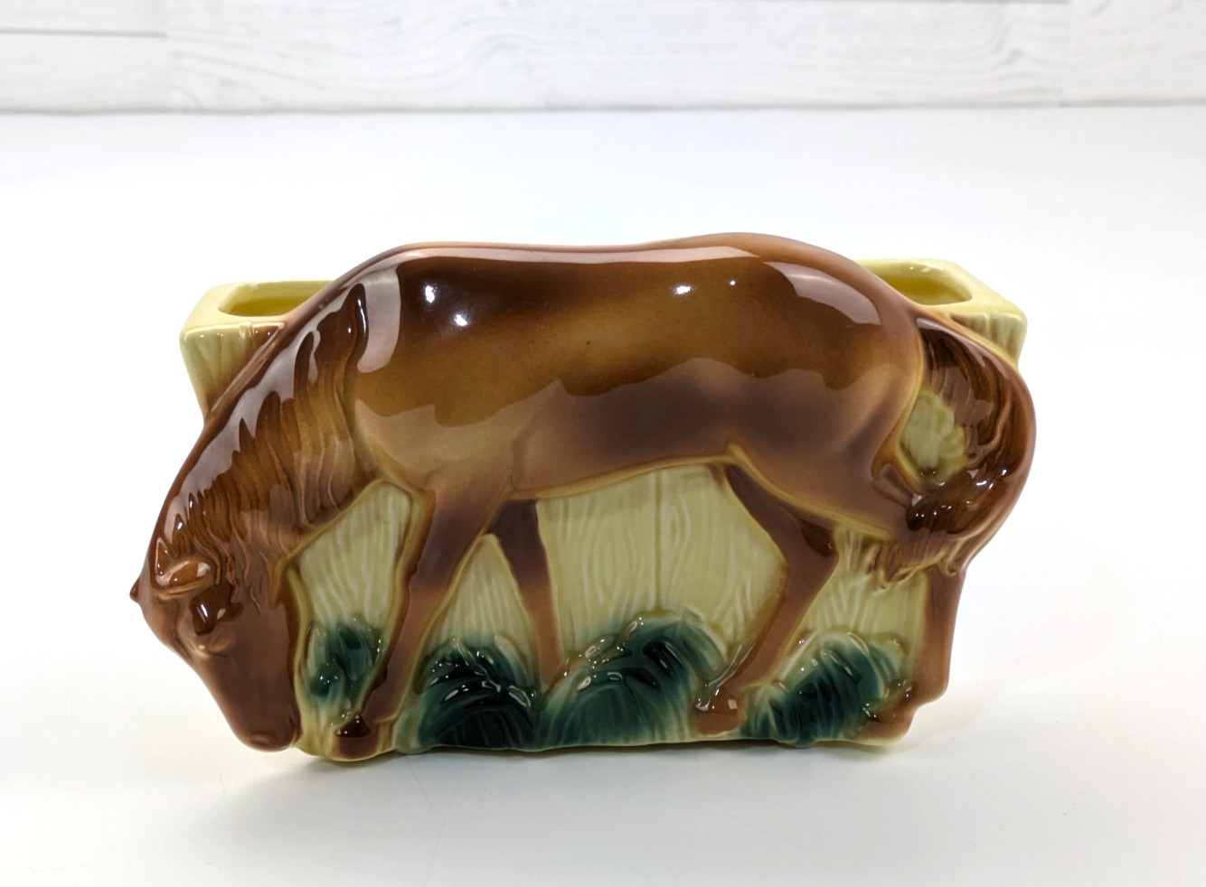VTG Royal Copley Grazing Horse Fence Planter Brown Yellow USA MCM *Has Crack*