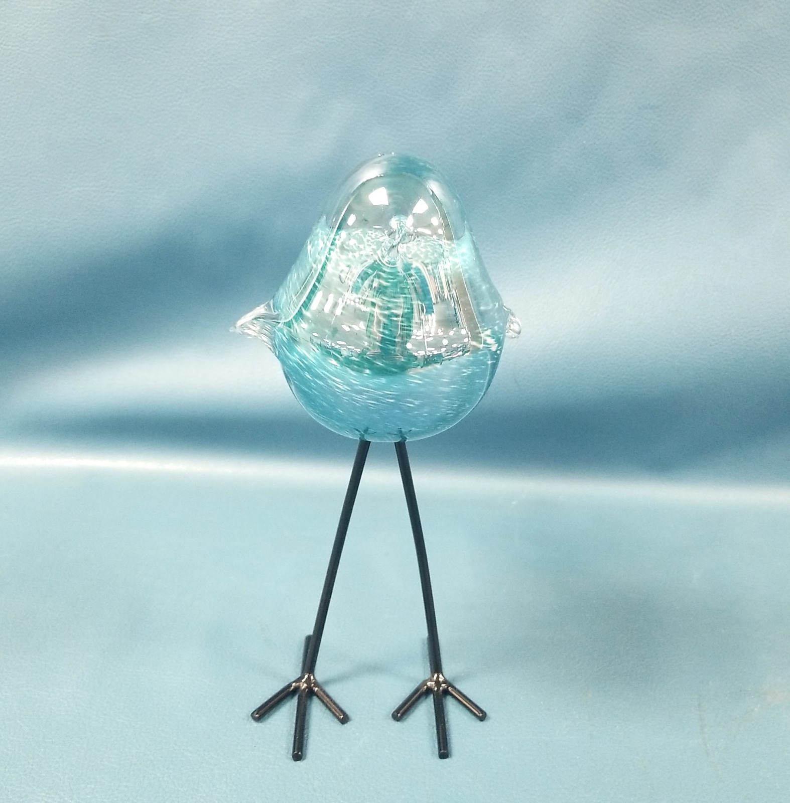 Murano Style Hand-Blown Glass Bird W/ Metal Legs 10\