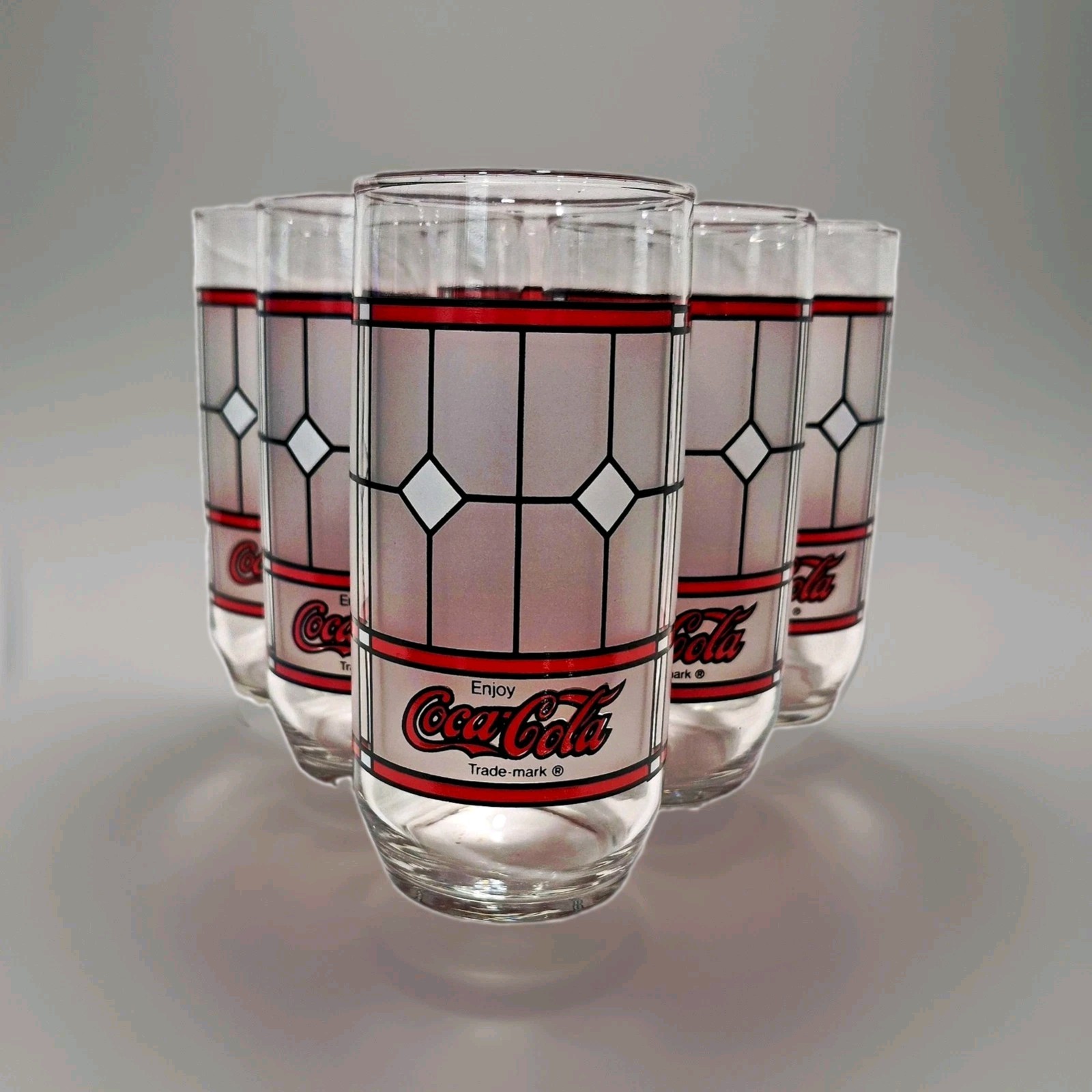 Vintage Frosted Tiffany Style Coca-Cola Drinking Glass Set of 6-Never Used