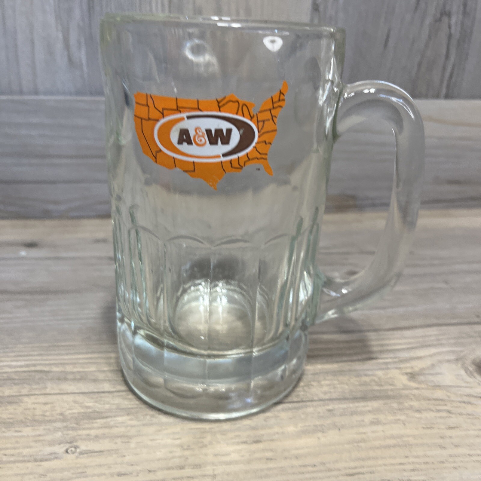 A&W Root Beer Soda Mugs. 6\'\' Tall Dimple Sides Heavy Glass Vintage AW