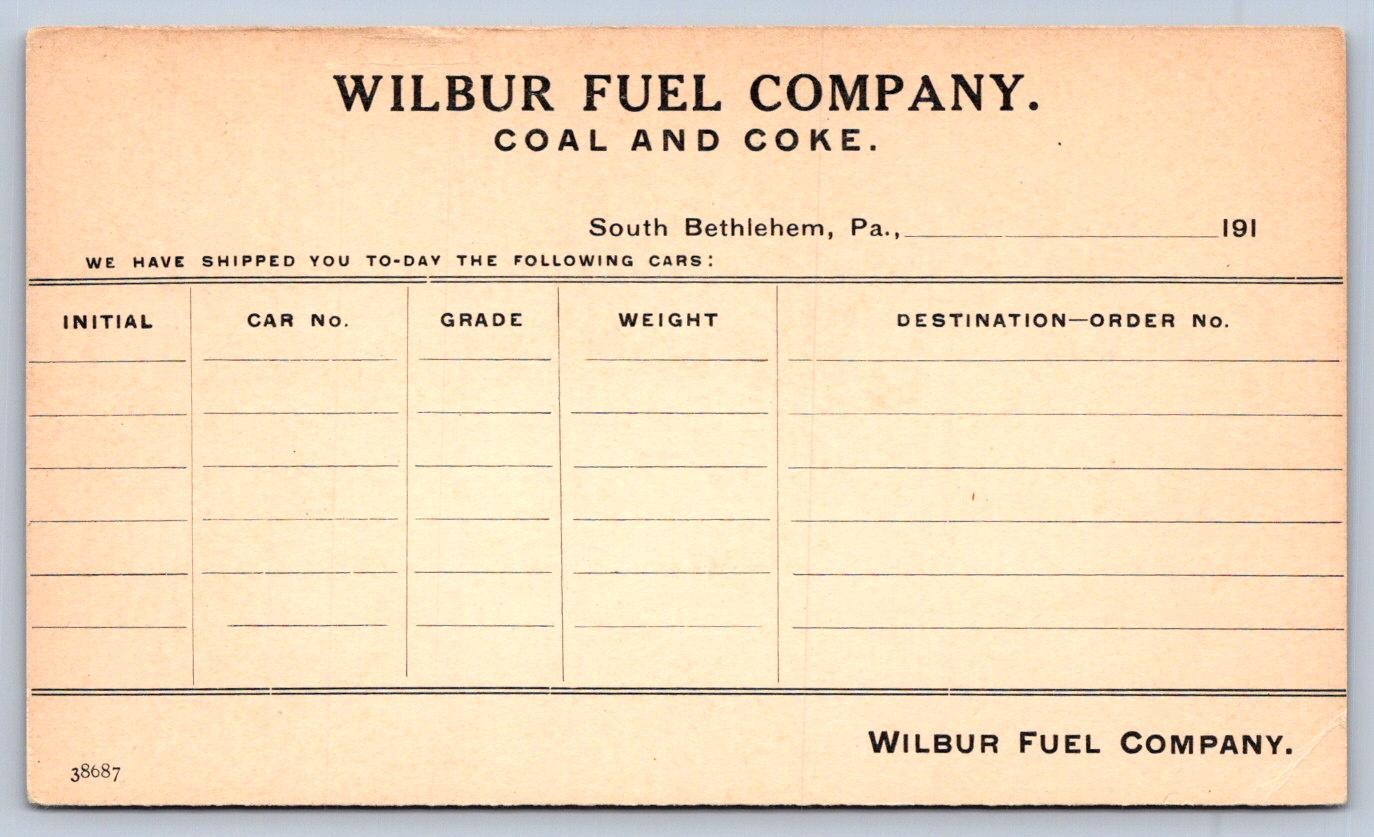 K67/ South Bethlehem Pennsylvania Postcard c1910 Wilbur Fuel Company  274