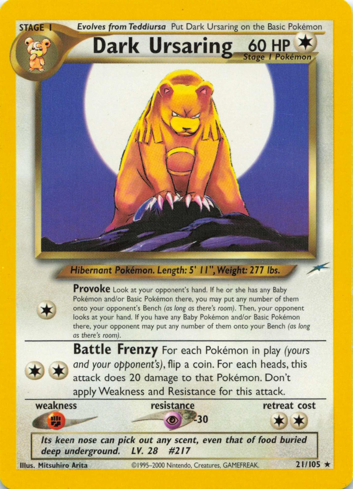 Pokemon Dark Ursaring 21/105 R Neo Destiny Unlimited NM Pokemon Dark Ursaring 21/105 R Neo Destiny Unlimited NM