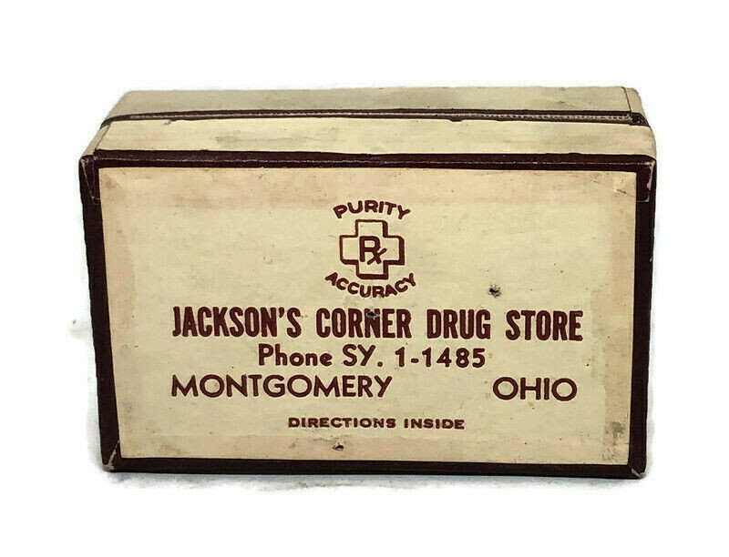 SCARCE 1940s PILL BOX JACKSON CORNER DRUG STORE MONTGOMERY OHIO
