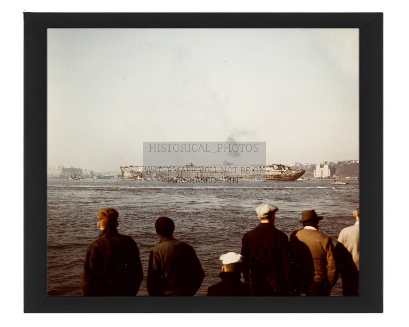 USS LAFAYETTE AP-53 TUGGED DOWN NEW YORK HARBOR WWII 1943 8X10 FRAMED PHOTO