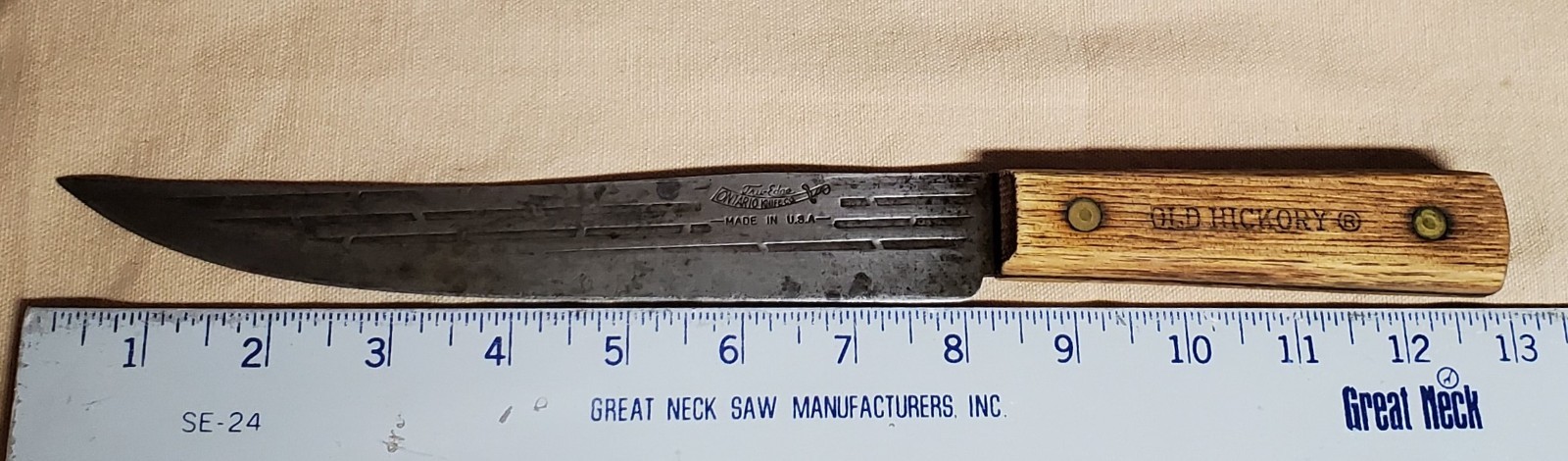 Vtg Ontario Knife Co. Tru-Edge Old Hickory Butcher Knife Made In USA, 8” Blade