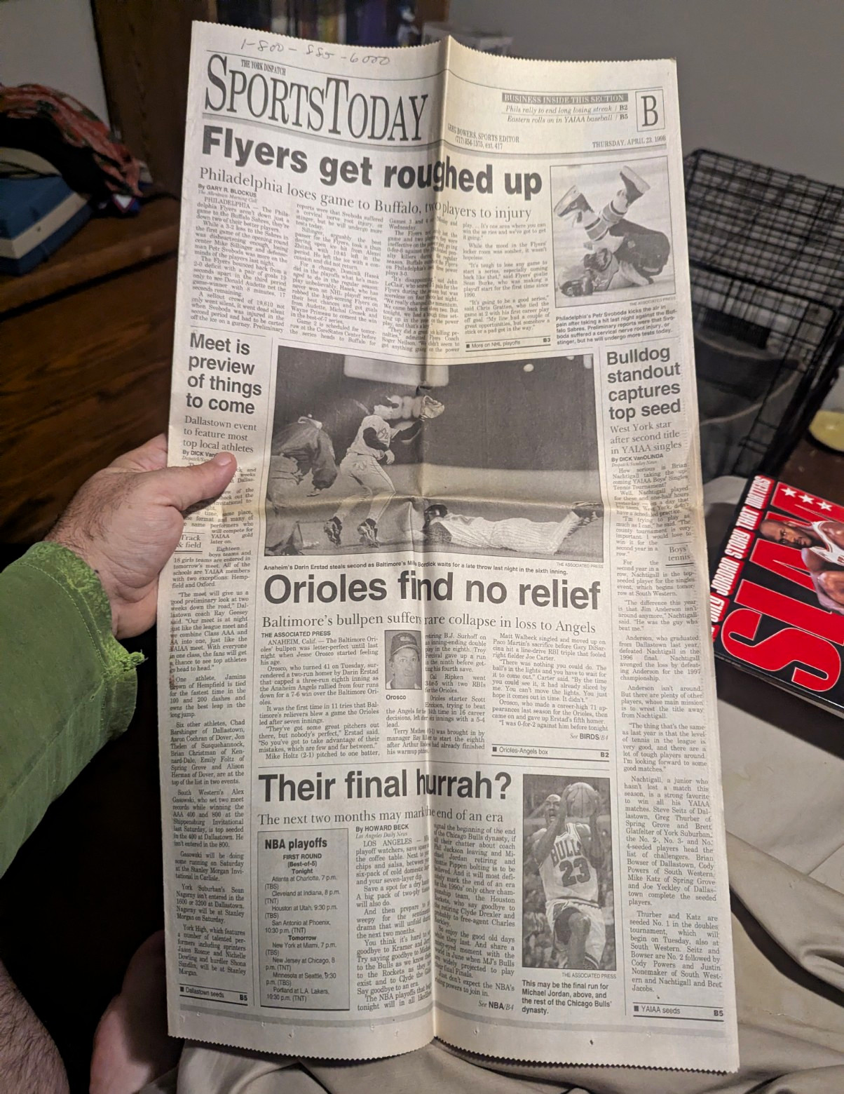 Sports Today Newspaper Section B Thu Apr 23 1998 Flyers Roughed Up; Orioles