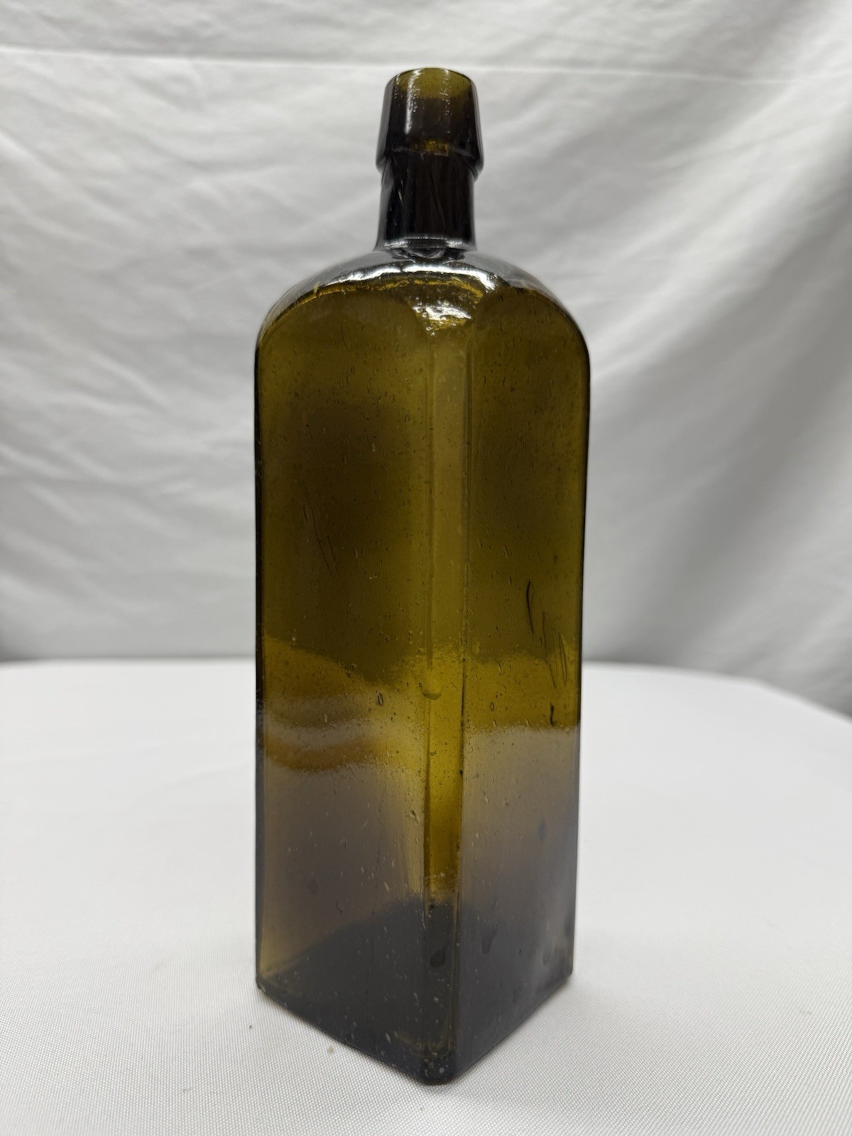 Antique 1870's Olive Green Square Bitters Bottle - Un-embossed Antique 1870's Olive Green Square Bitters Bottle - Un-embossed