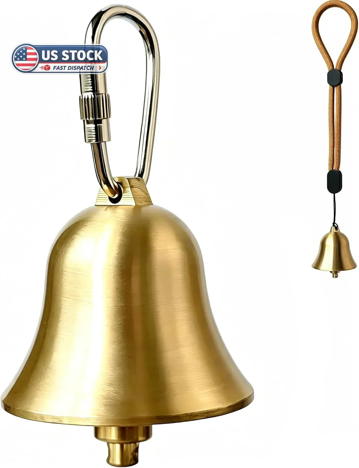 Extra Loud Hanging Brass Bell, Brushed Brass 1.5 Inch Bell with Quick Link