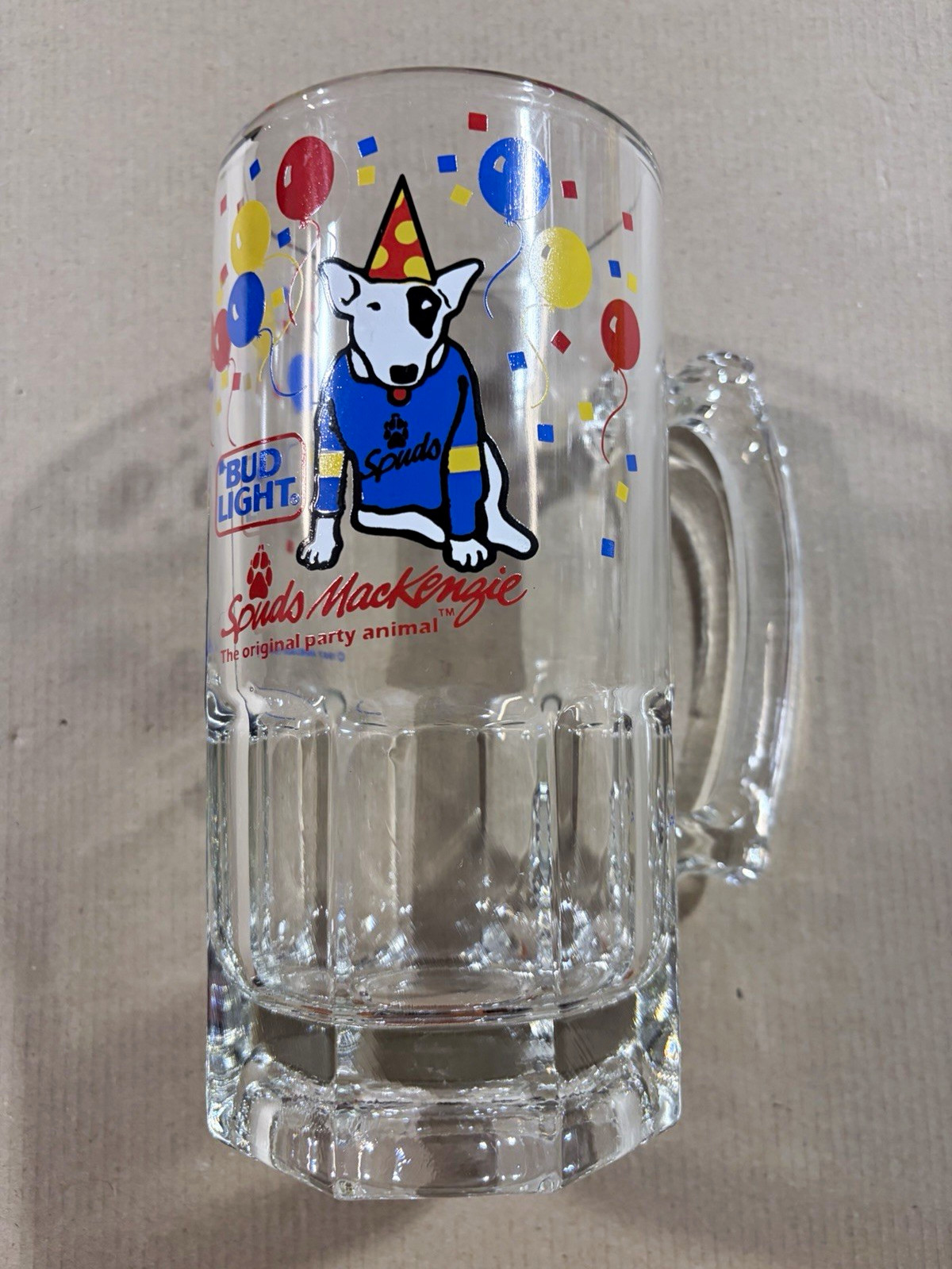 Bud Light Spuds MacKenzie Glass Beer Mug Stein 1987 Anheuser-Busch Bud Light Spuds MacKenzie Glass Beer Mug Stein 1987 Anheuser-Busch