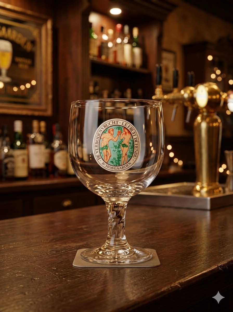 Vintage Hoegaarden De Verboden Vrucht Belgian Beer Chalice Glass Twisted Stem