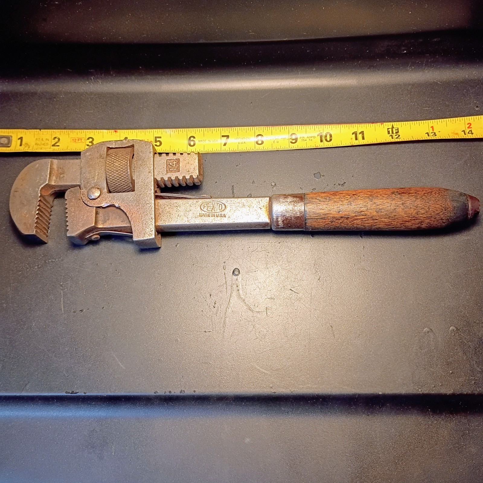 Antique 1920s Pexto Peck, Stow & Wilcox Co Wood Handled Pipe Monkey Wrench 14\