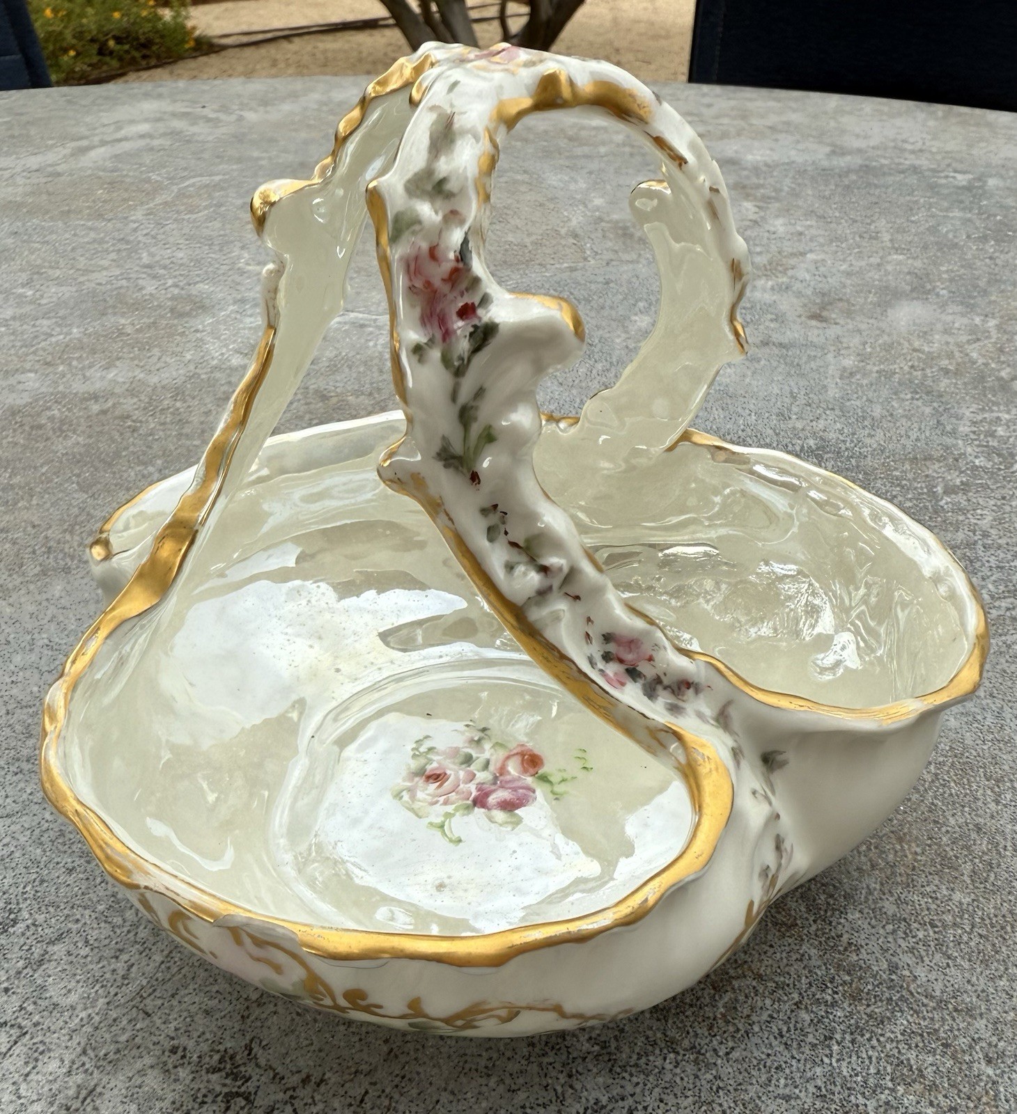 Antique Limoges France Hand Painted Basket Gold Rim Floral Porcelain 8 Antique Limoges France Hand Painted Basket Gold Rim Floral Porcelain 8
