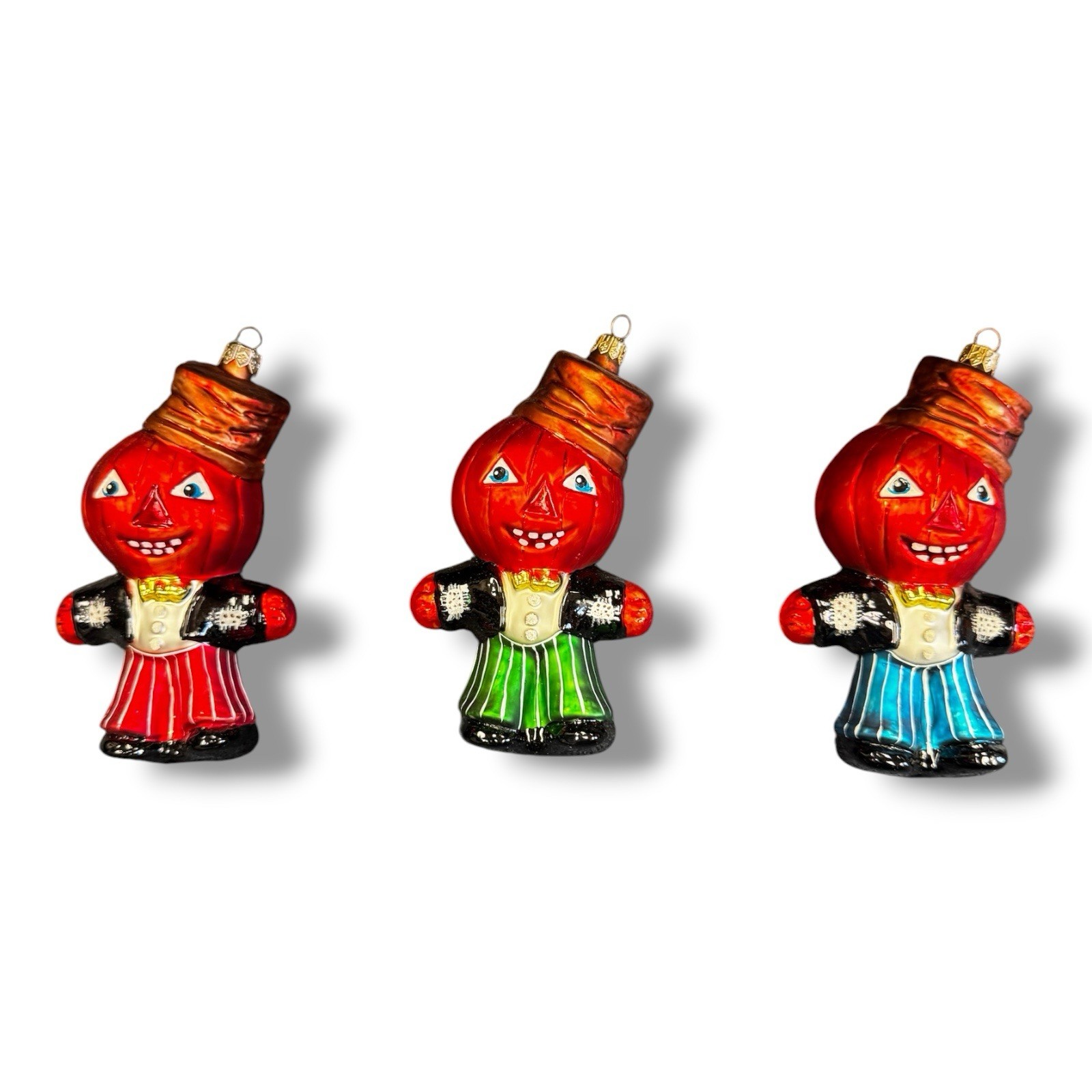 Vintage 1996 Christopher Radko Pumpkin Pete Halloween Glass Ornament Set Of 3 Vintage 1996 Christopher Radko Pumpkin Pete Halloween Glass Ornament Set Of 3