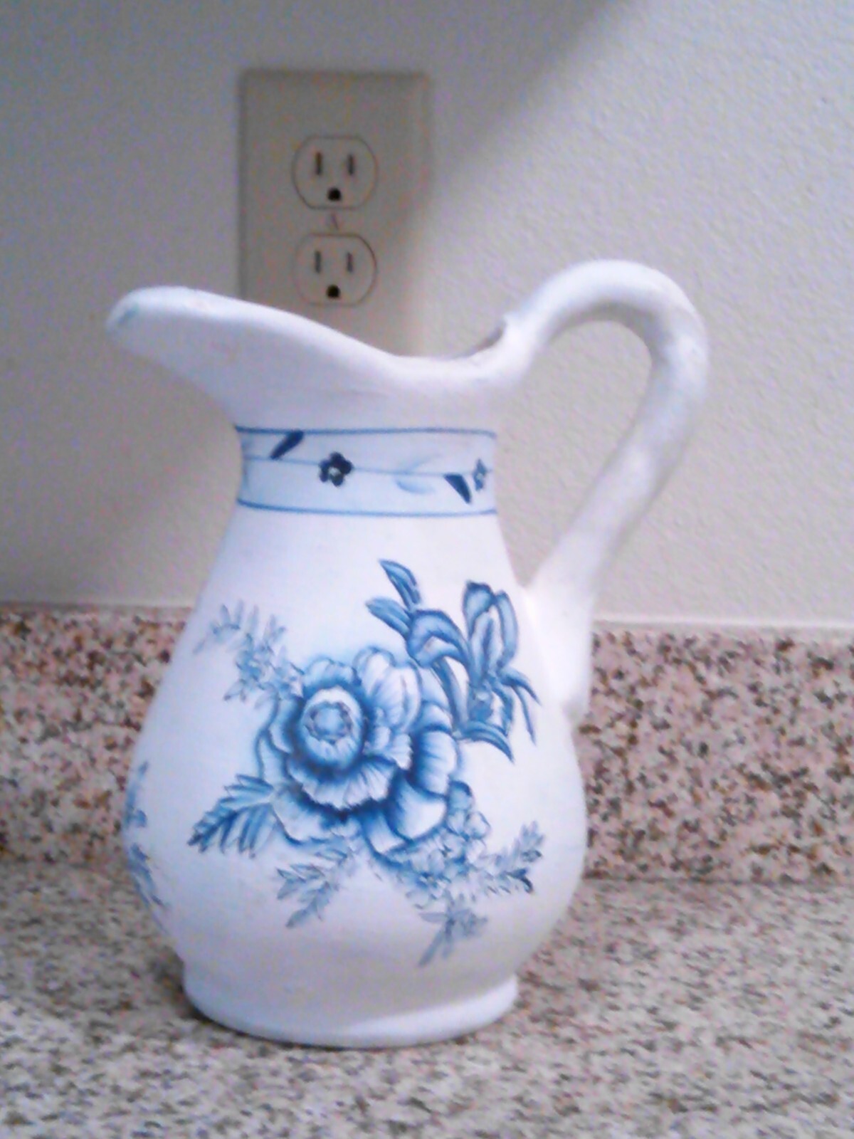 Jug Pitcher Floral Blue Rose Ceramic Hosley Pottery 9 X 18 1/2 Flower Ships Free
