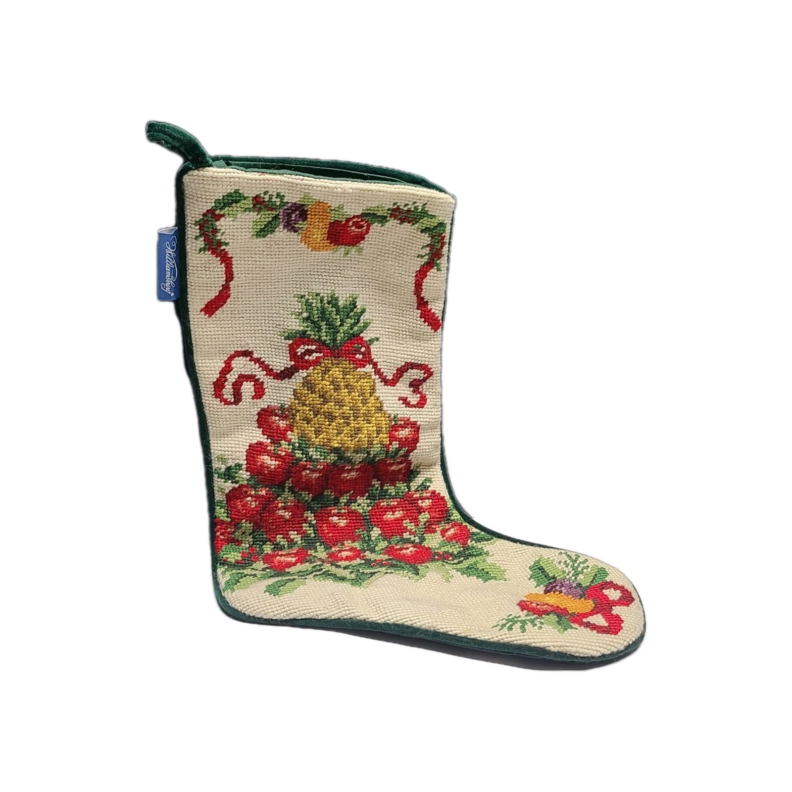 Vintage Williamsburg Wool Needlepoint Christmas Stocking
