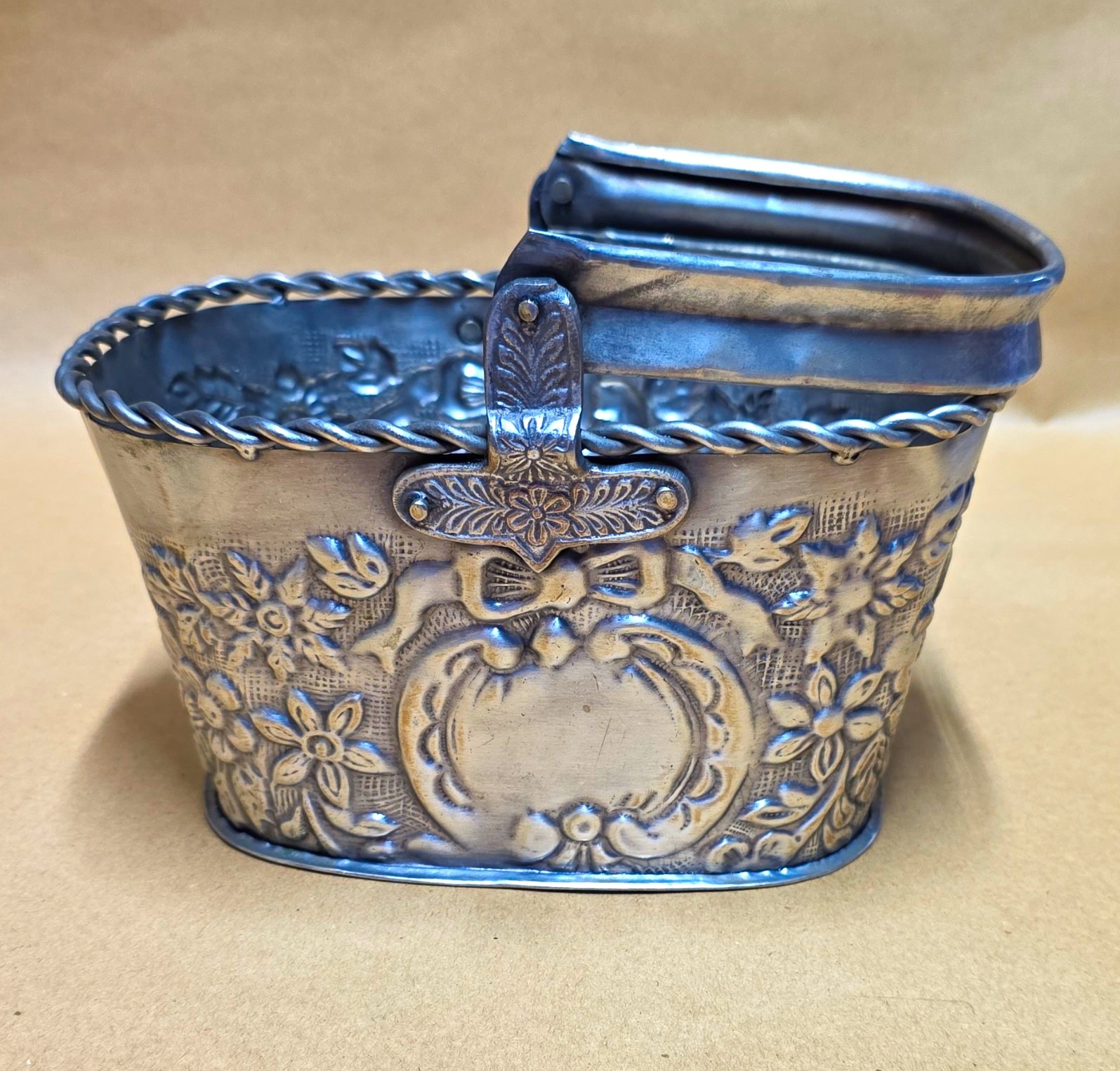 Antique Victorian Silverplate Bride's Basket, Floral Repoussé Swing Handle Bowl