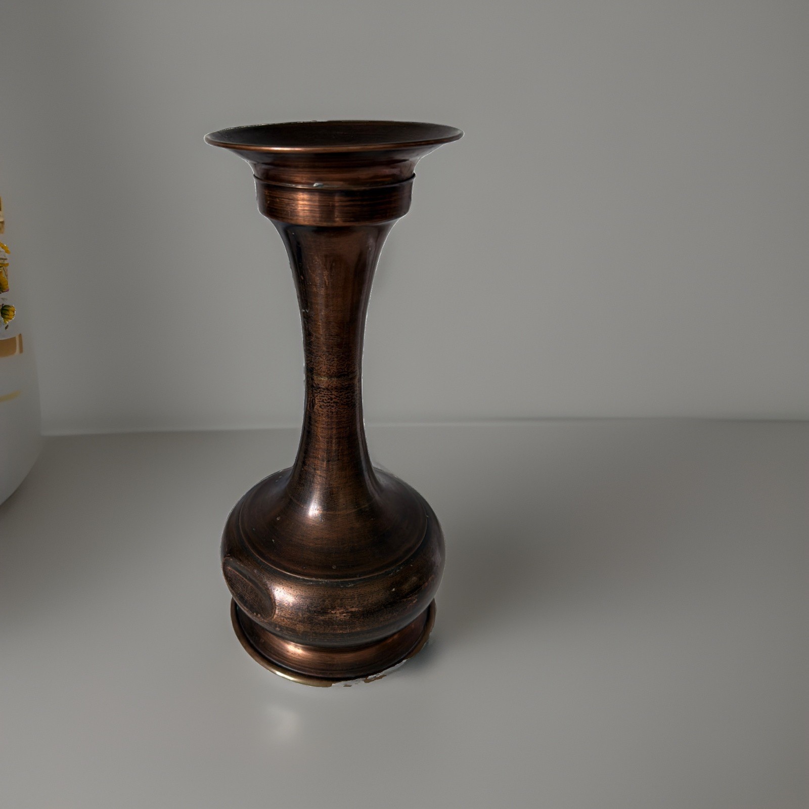 Vintage Patinated Brass Trumpet Candle Holder / Bud Vase – 12.5\