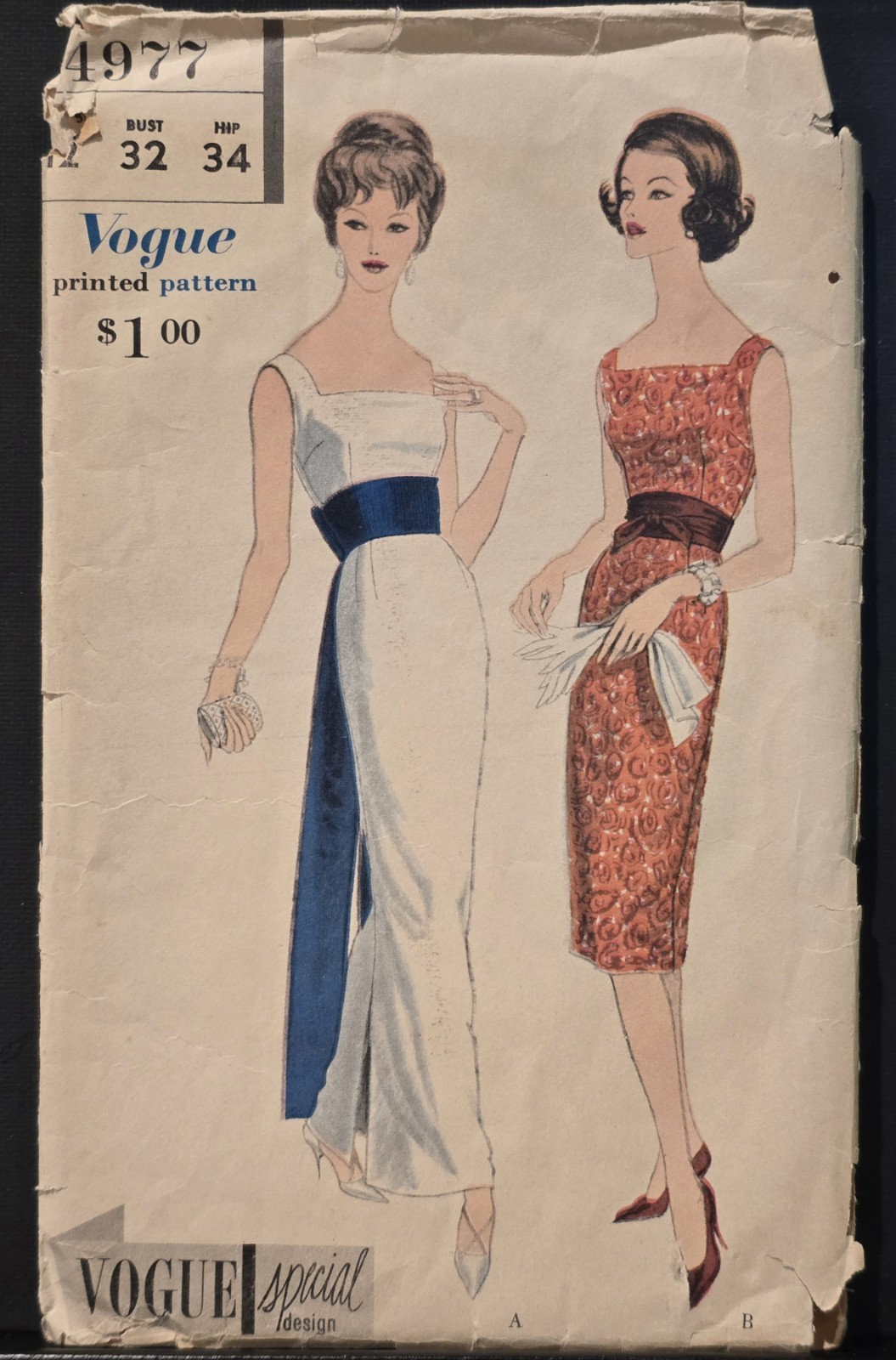 Vogue 4977 Special Design Pattern ©1959; Dress, Obi Sash, & Cummerbund B32/Cut. Vogue 4977 Special Design Pattern ©1959; Dress, Obi Sash, & Cummerbund B32/Cut.