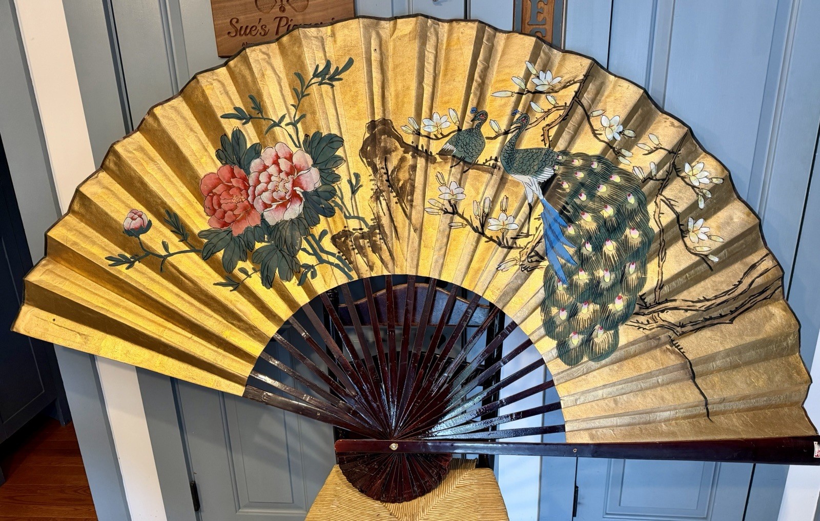 Vintage Large Oriental Asian Folding Fan Wall Decor 40 Vintage Large Oriental Asian Folding Fan Wall Decor 40