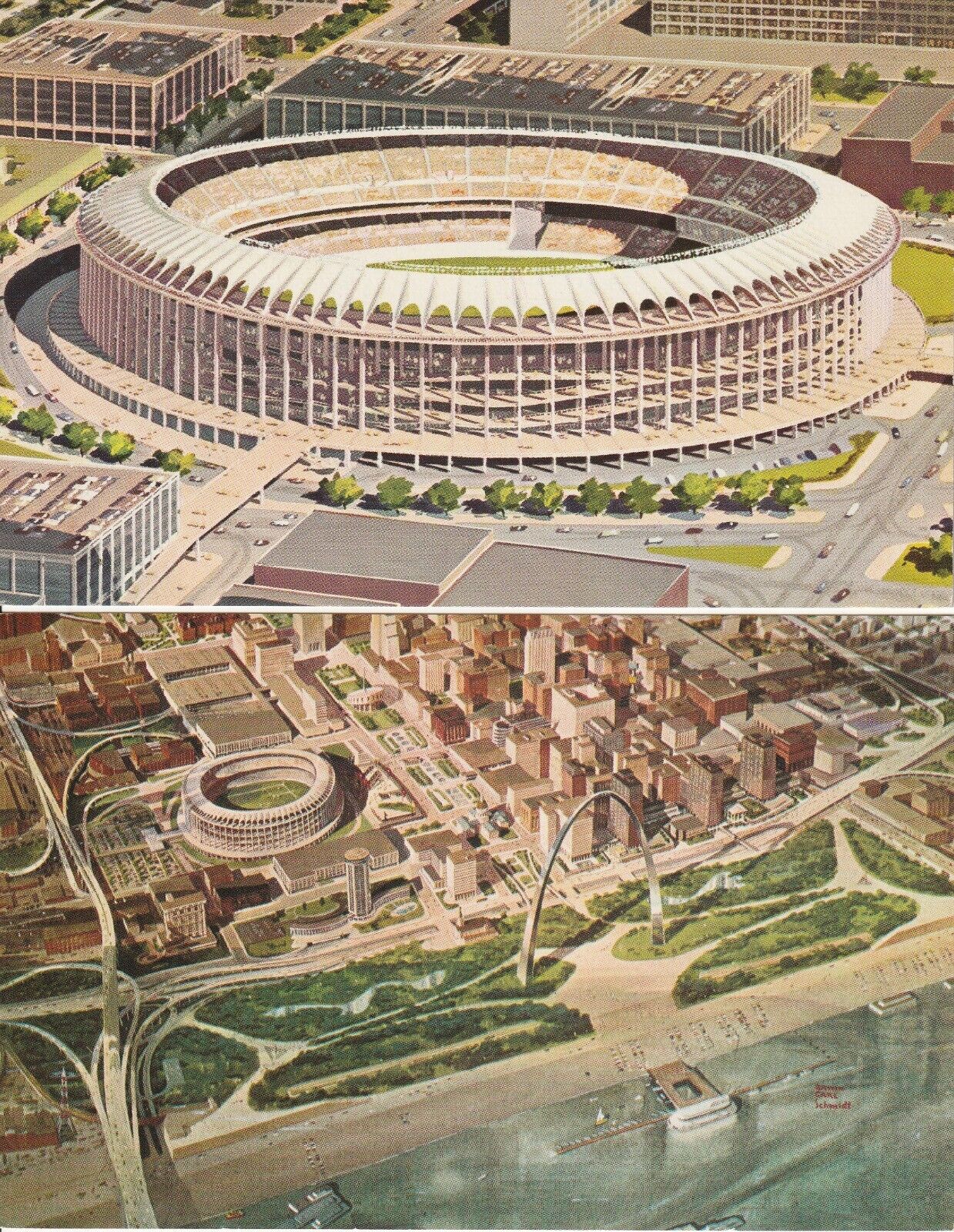 (2) St Louis Cardinals Baseball Busch Memorial Stadium Architects View Postcards