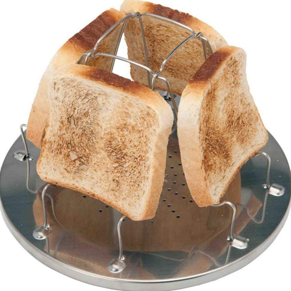 4-Slice Stainless Steel Camping Toaster, Foldable Camp Stove Bread Rack 4-Slice Stainless Steel Camping Toaster, Foldable Camp Stove Bread Rack