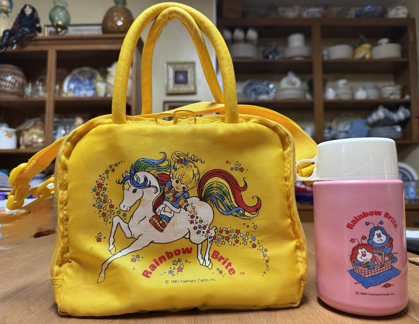 Vintage Rainbow Brite 1983 Soft Fabric Lunchbox Bag W/ 1984 Pink Thermos HTF 80s