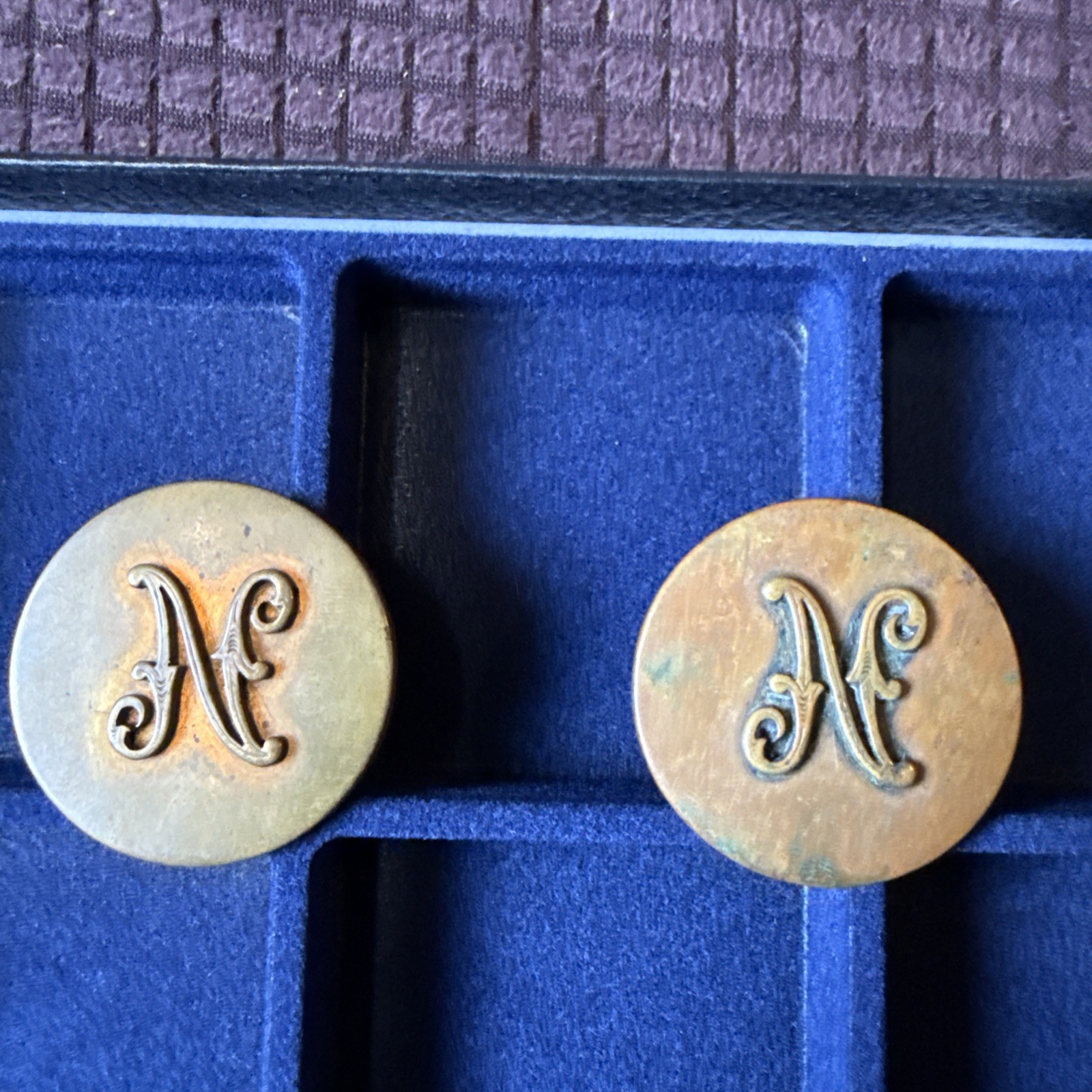 Antique Monogram N Horse Bridle Rosettes Brass Harness Medallions Riker Pair