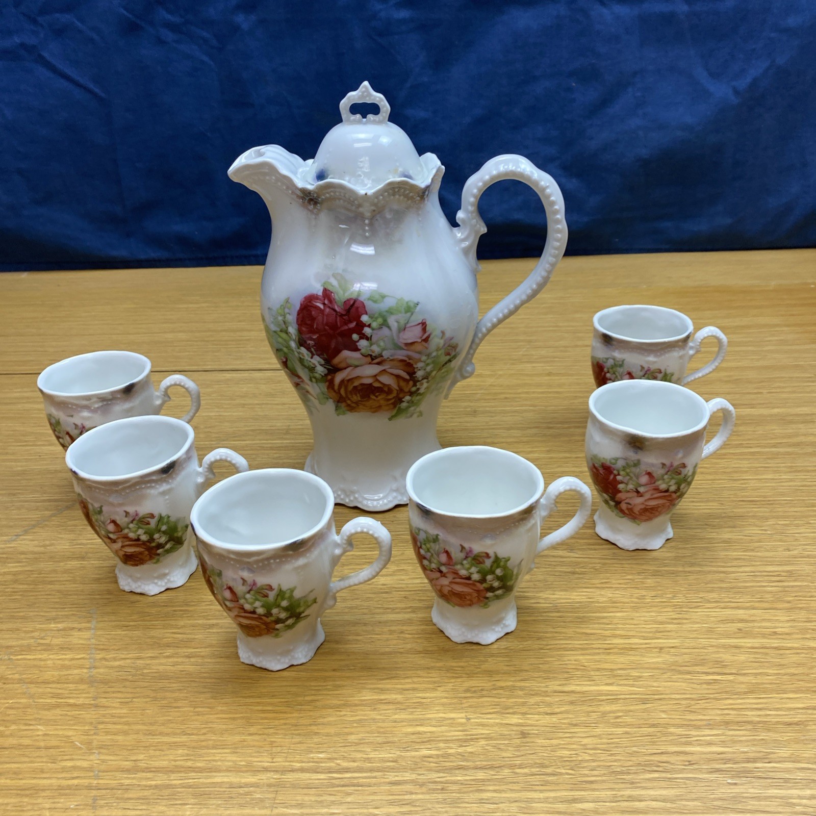 Antique Leuchtenburg Germany Chocolate Tea Set w/6 Cups