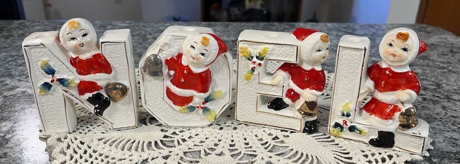 Vintage Lipper & Mann 1950’s Candle Holders NOEL Santa Children 4 Pcs Vintage Lipper & Mann 1950’s Candle Holders NOEL Santa Children 4 Pcs