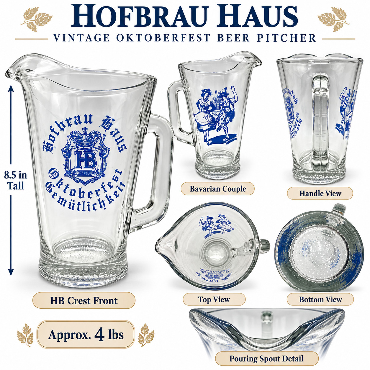 Vintage Hofbrau Haus Cleveland Oktoberfest Glass Beer Pitcher Gemutlichkeit HB Vintage Hofbrau Haus Cleveland Oktoberfest Glass Beer Pitcher Gemutlichkeit HB