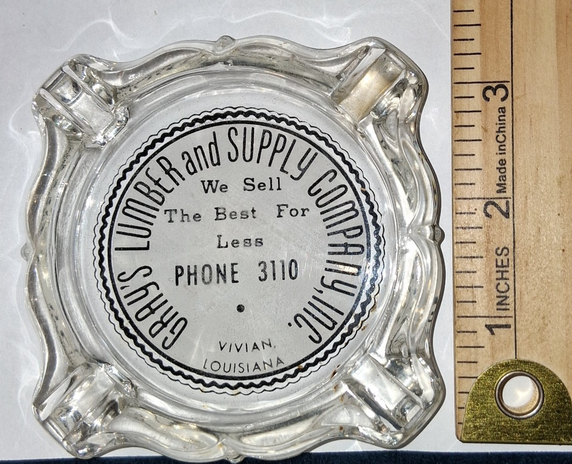 Vintage Gray\'s Lumber & Supply Vivian Louisiana Glass Ashtray Advertising