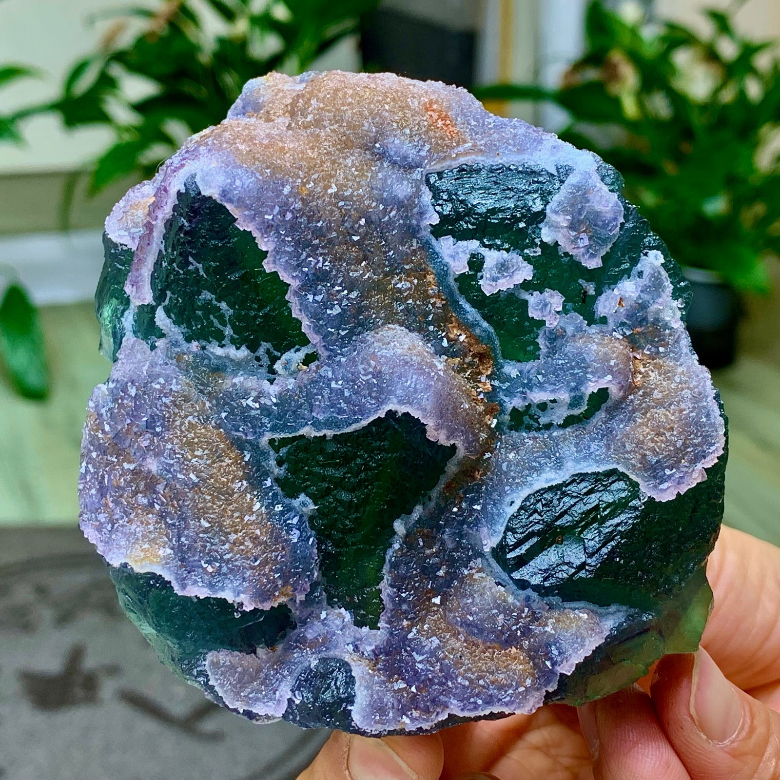519G  Natural green fluorite and quartz crystal symbiotic mineral specimen