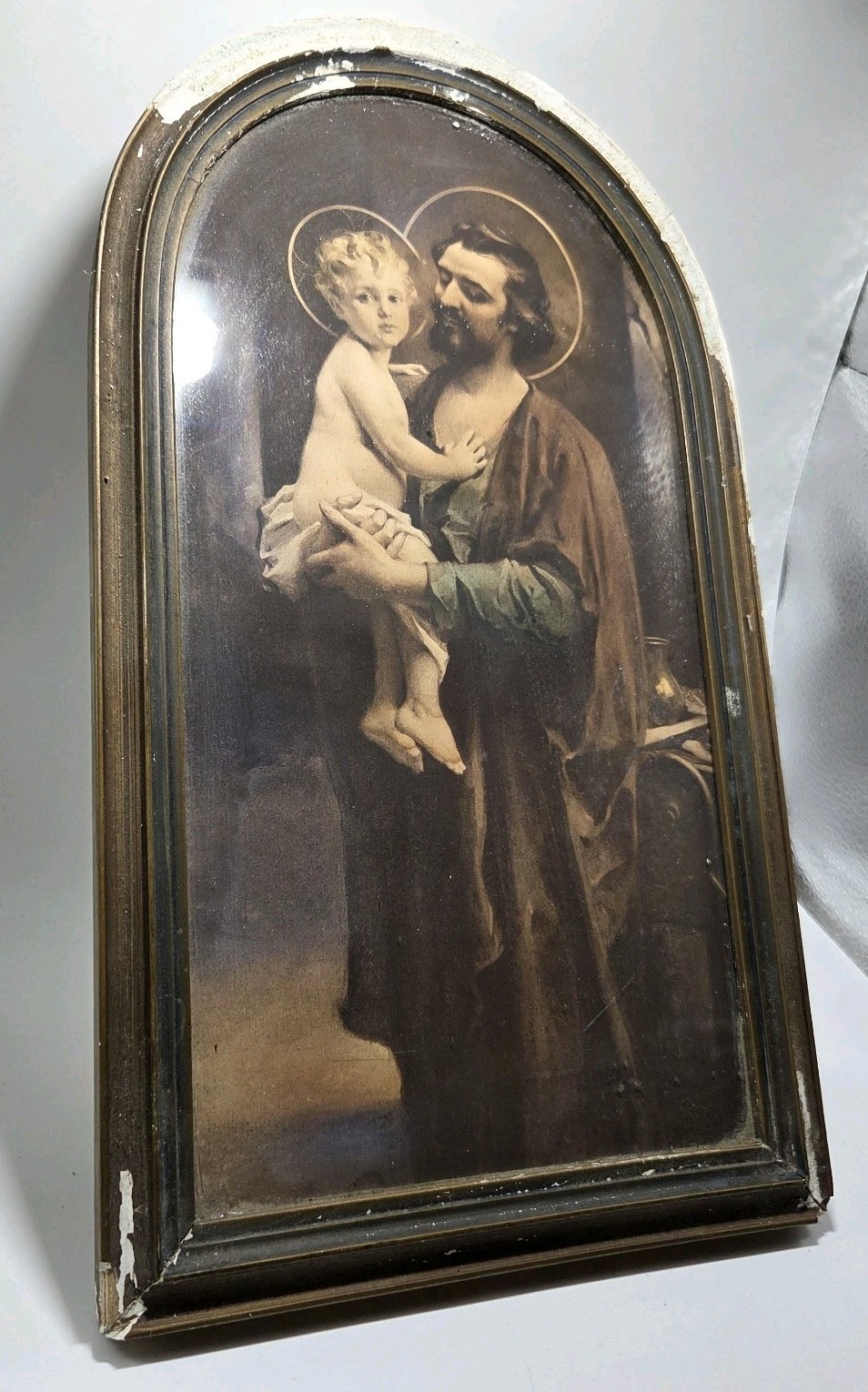 Antique? Saint Joseph With Child Framed Hanging Picture Wall Art Stinson Studios