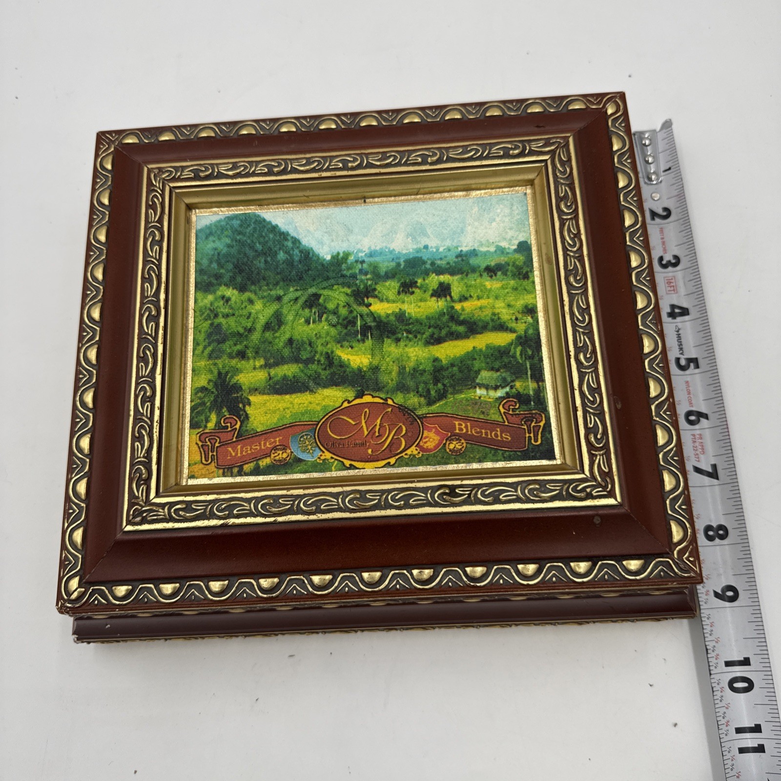 Olivia Master Blends Wooden Cigar Box Brass Hinges Painted Art with small box