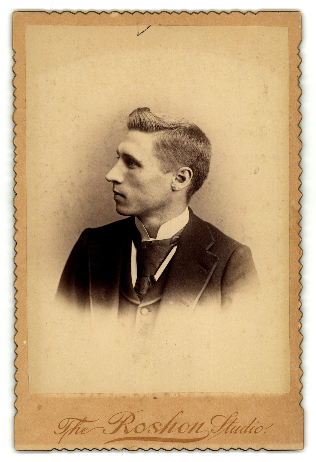 Antique Cabinet Card Circa 1860s Roshon Studio Profile Young Man Suit Lebanon PA Antique Cabinet Card Circa 1860s Roshon Studio Profile Young Man Suit Lebanon PA