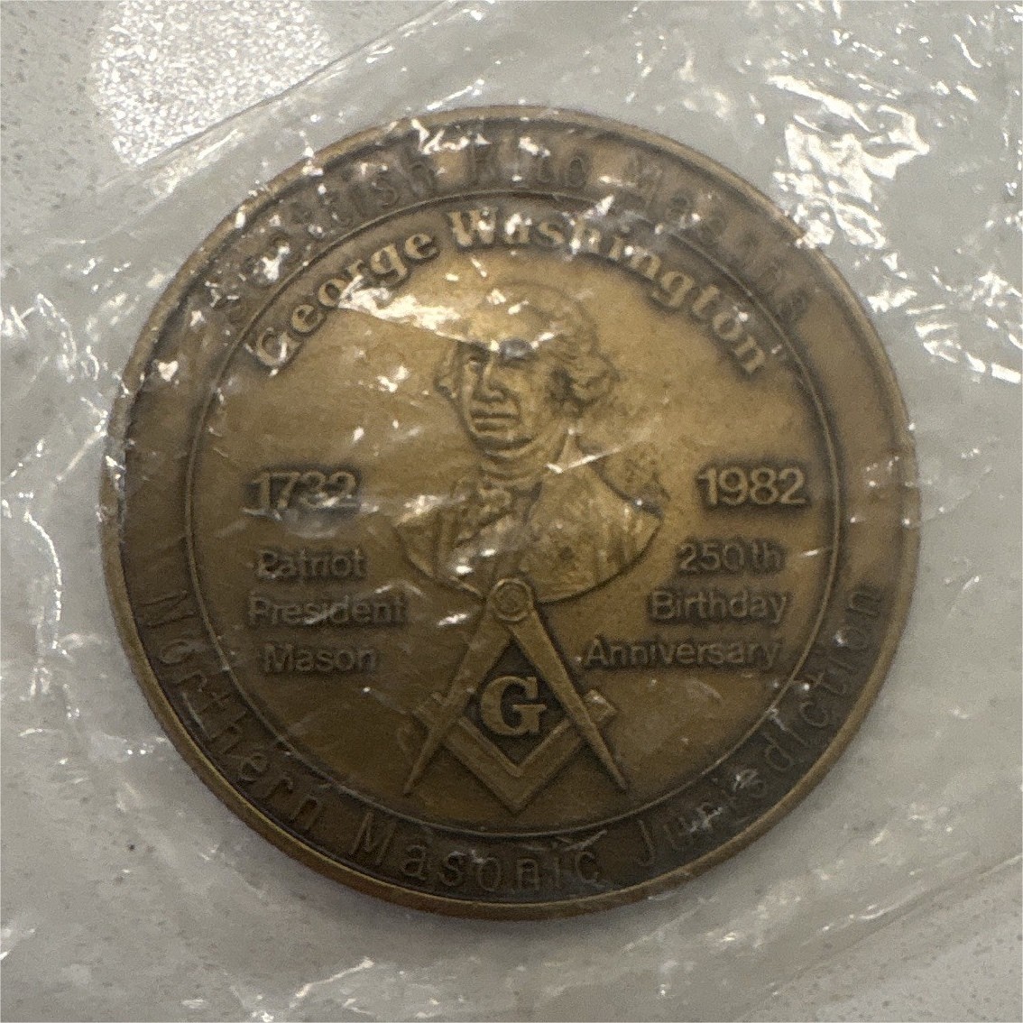 George Washington 250th Birthday Masonic Coin Token 1732-1982 (1982)