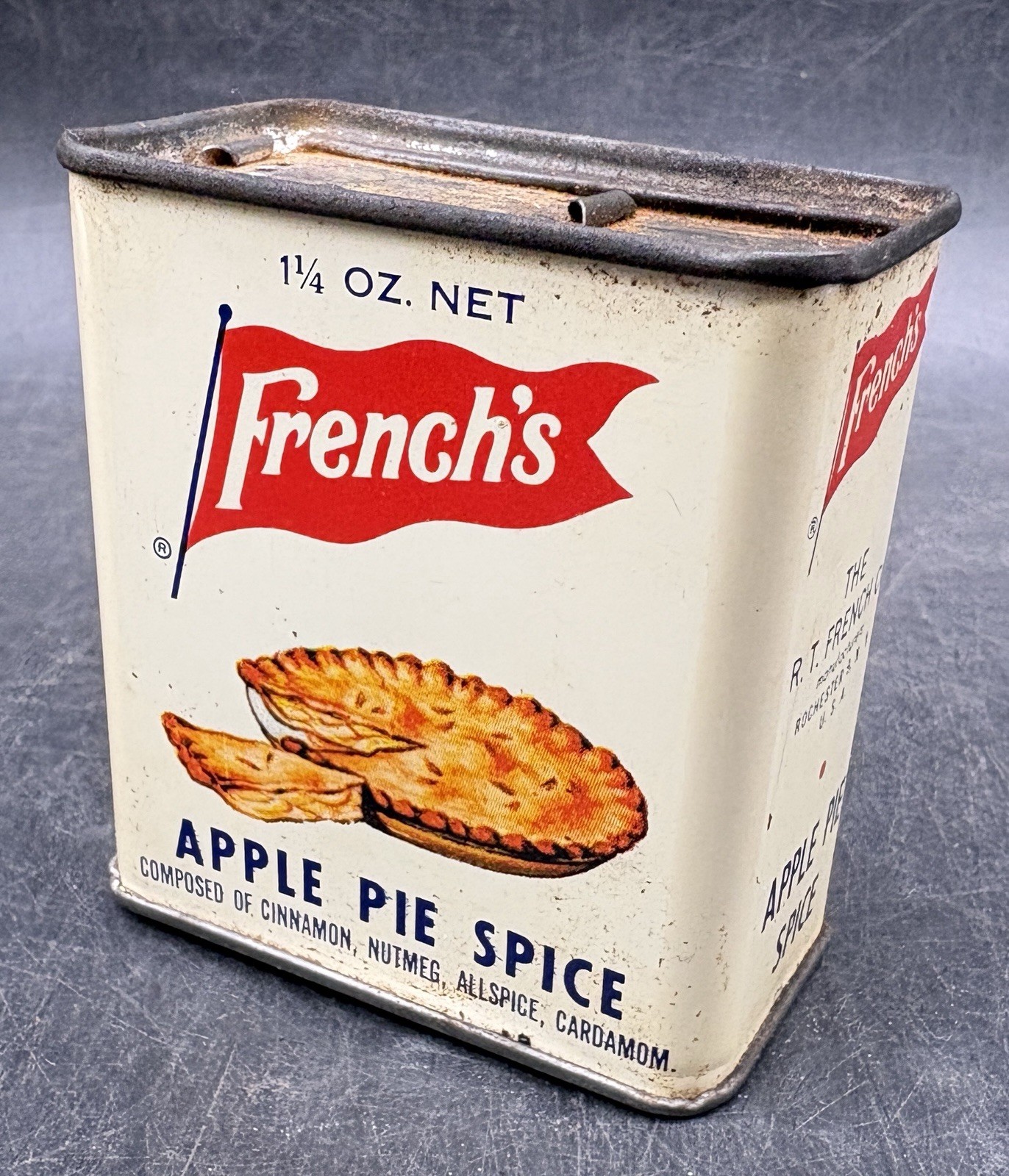 Vintage French's Apple Pie Spice Tin 1¼ Oz Rochester NY Partial Contents