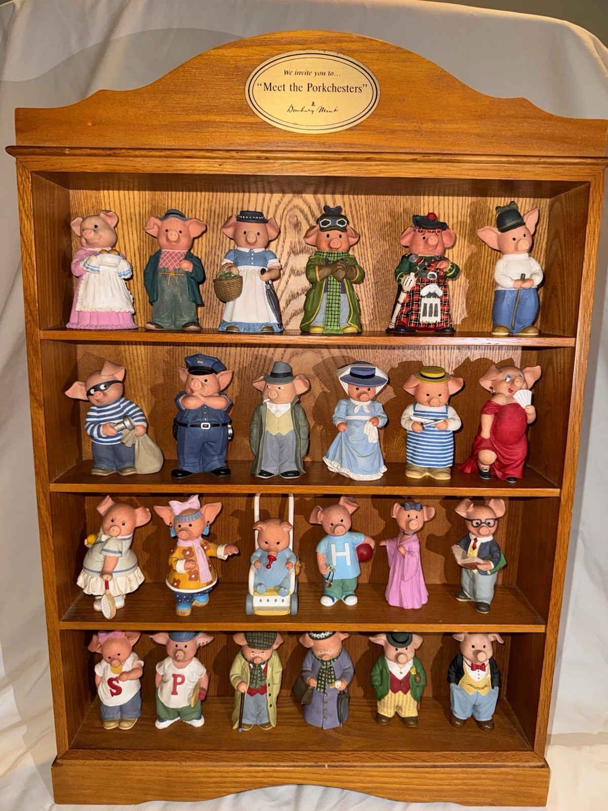 Meet the Porkchesters Pig Figurine Set with Wooden Display Shelf Meet the Porkchesters Pig Figurine Set with Wooden Display Shelf
