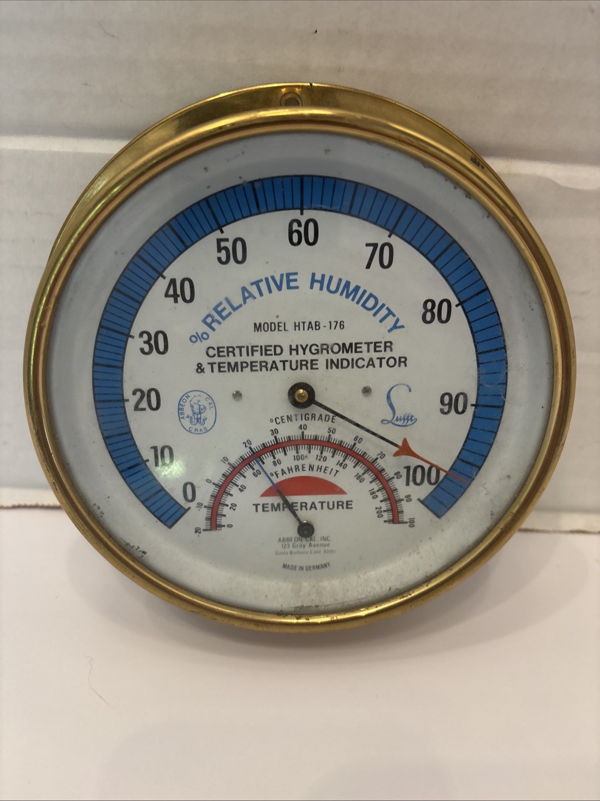 VTG Abbeon Lufft HTAB-176 Brass Hygrometer Temperature Humidity Gauge Germany