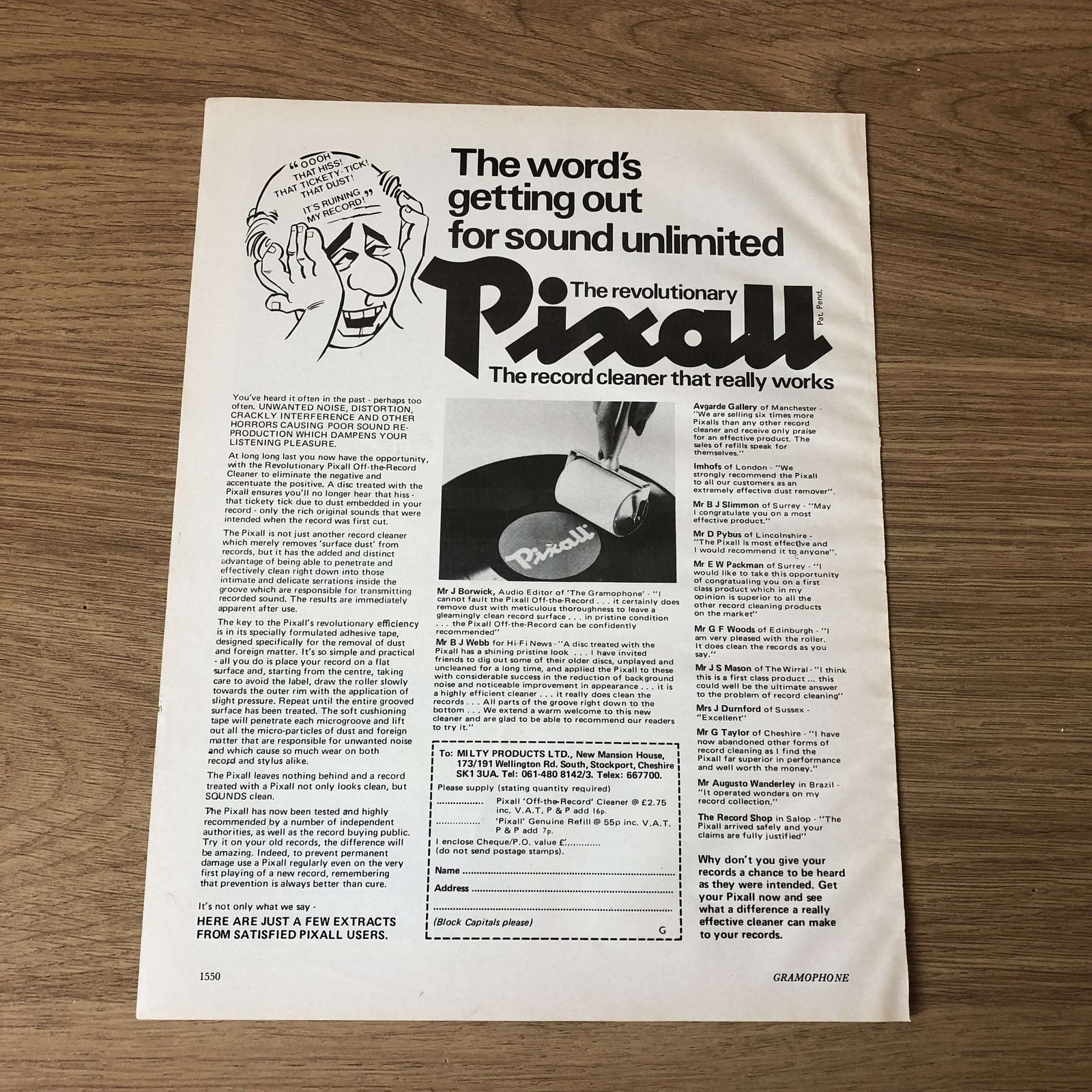 GRAM154 MAGAZINE ADVERT 11X8 THE PIXALL RECORD CLEANER