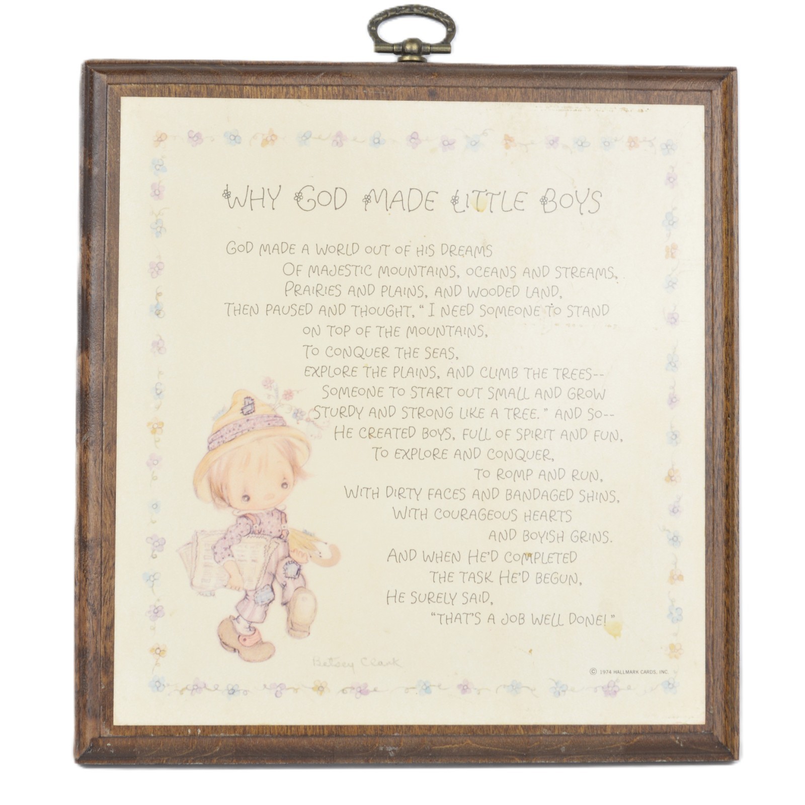 Vintage 70s Betsey Clark Hallmark Wood Plaque Why God Made Little Boys Nursery