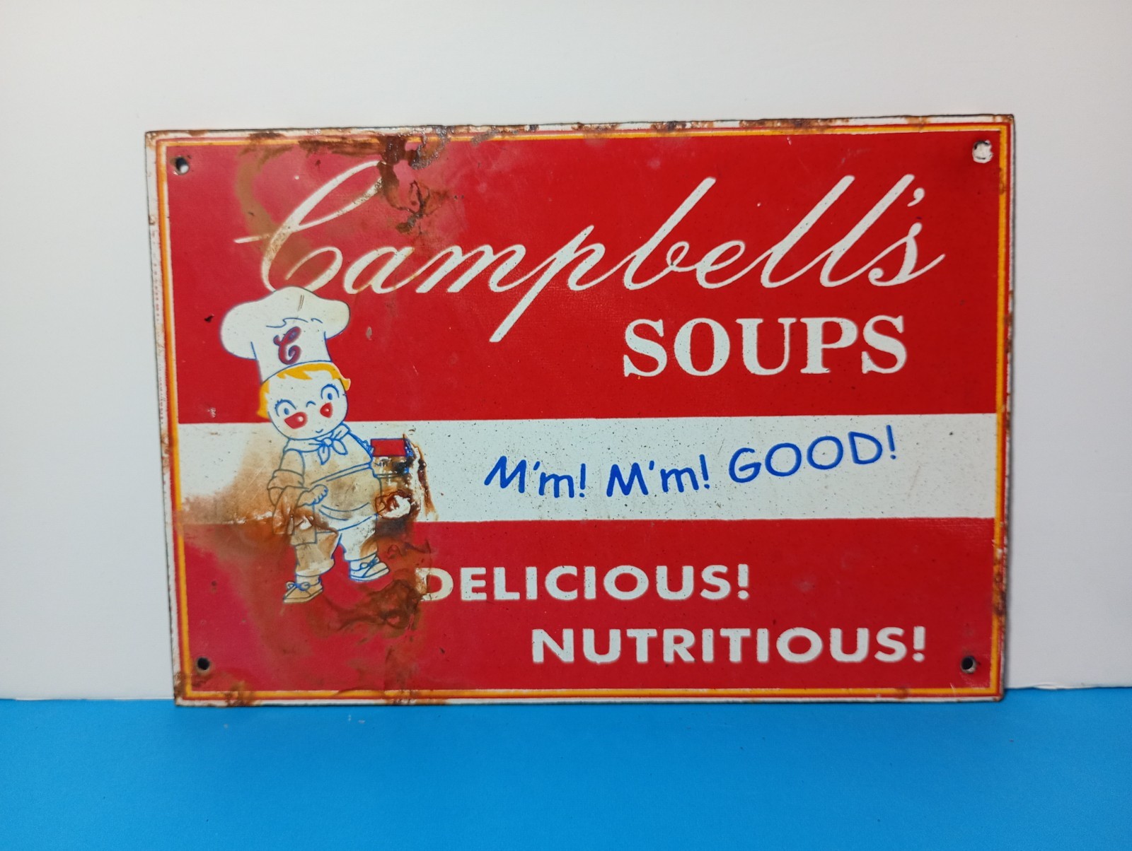 Vintage Campbell's SOUPS Good Delicious Porcelain Enamel Sign 8 Vintage Campbell's SOUPS Good Delicious Porcelain Enamel Sign 8