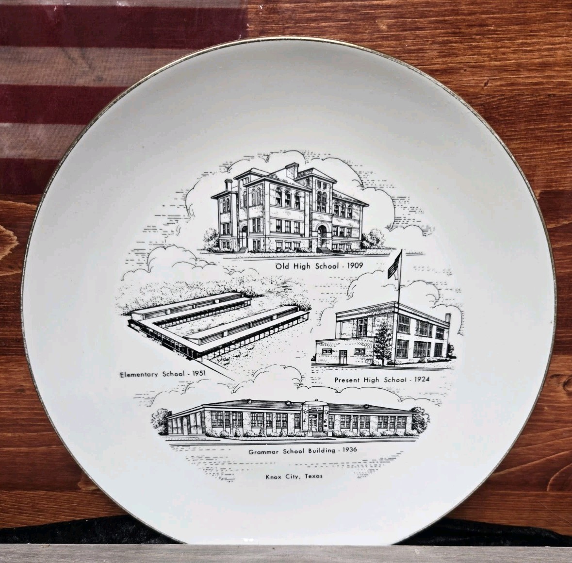 High School Grammer School Building 1936 Knox City Texas Collectible Plate Vtg