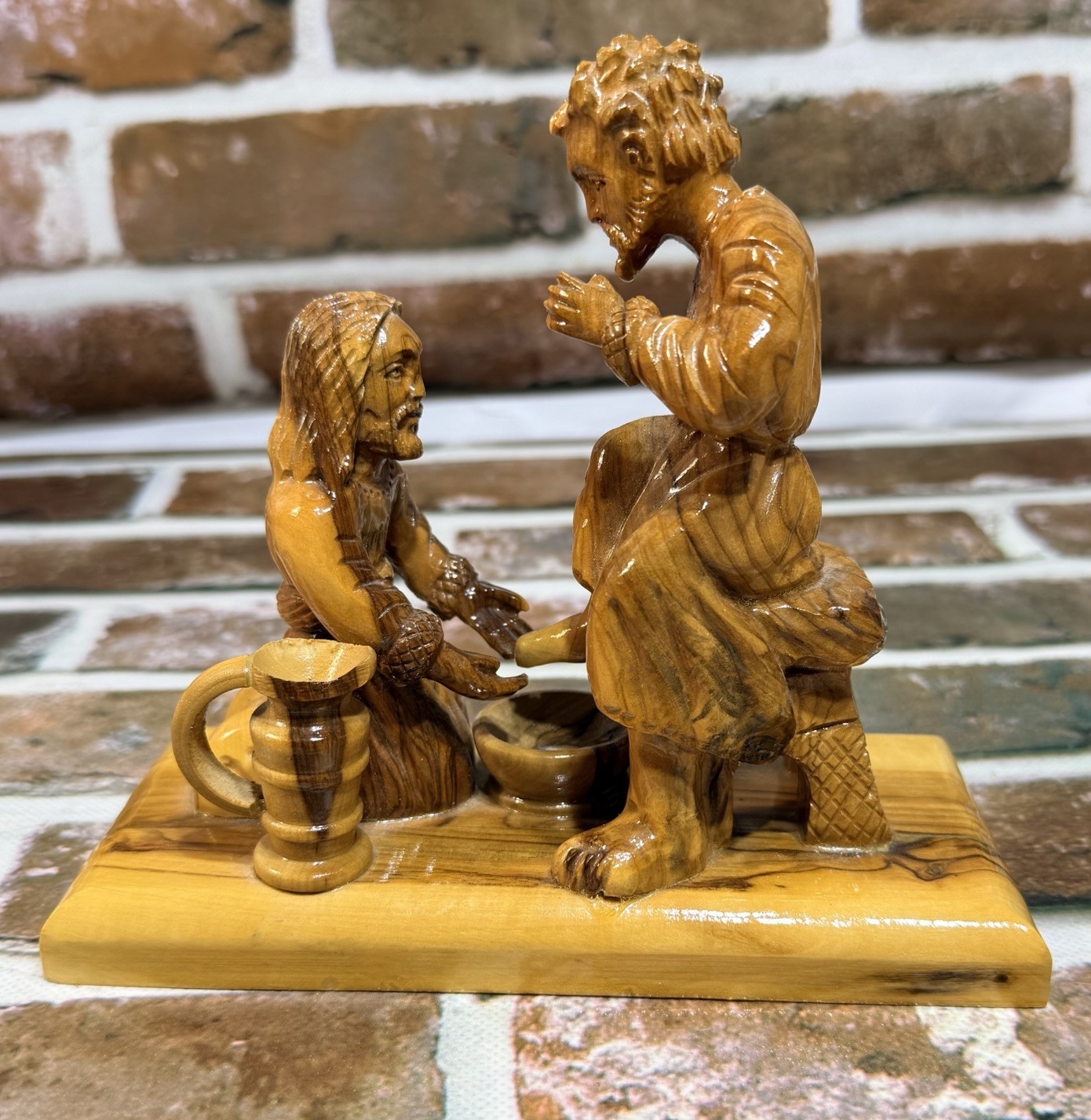 Jesus Washing Peter Feet Hand Carved Olive Wood Statue Made In Holy Land Jesus Washing Peter Feet Hand Carved Olive Wood Statue Made In Holy Land