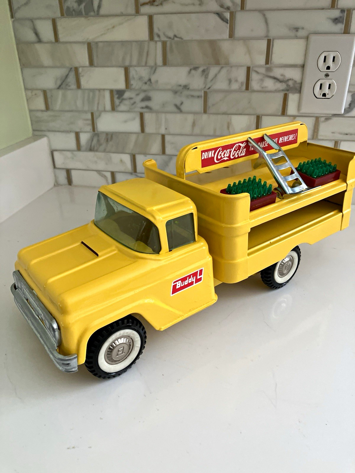 Vintage Coca Cola Buddy L Yellow pressed steel Delivery truck