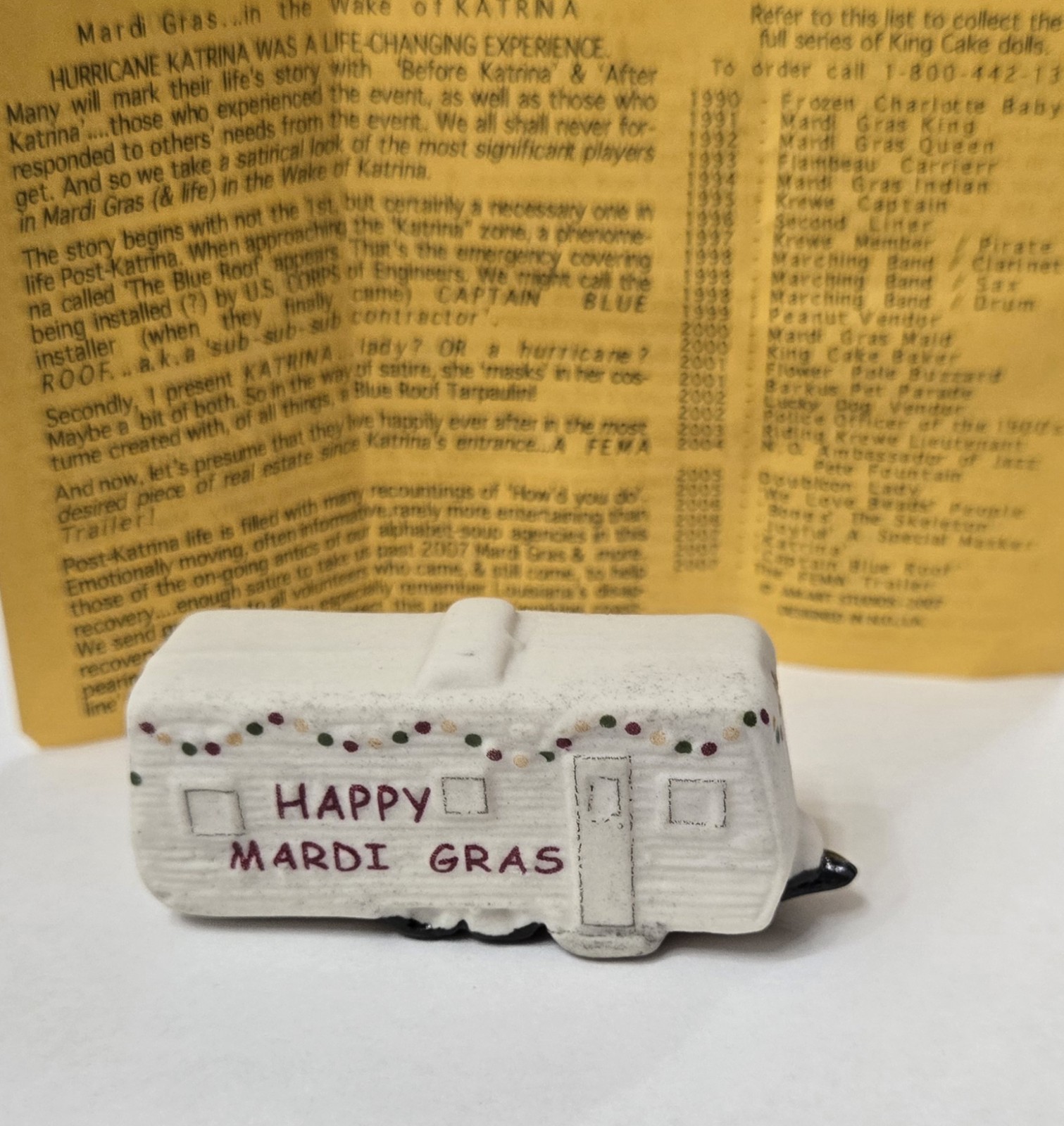 2007 Haydel's bakery Porcelain Mardi Gras King Cake Baby Fema trailer Haydels 2007 Haydel's bakery Porcelain Mardi Gras King Cake Baby Fema trailer Haydels