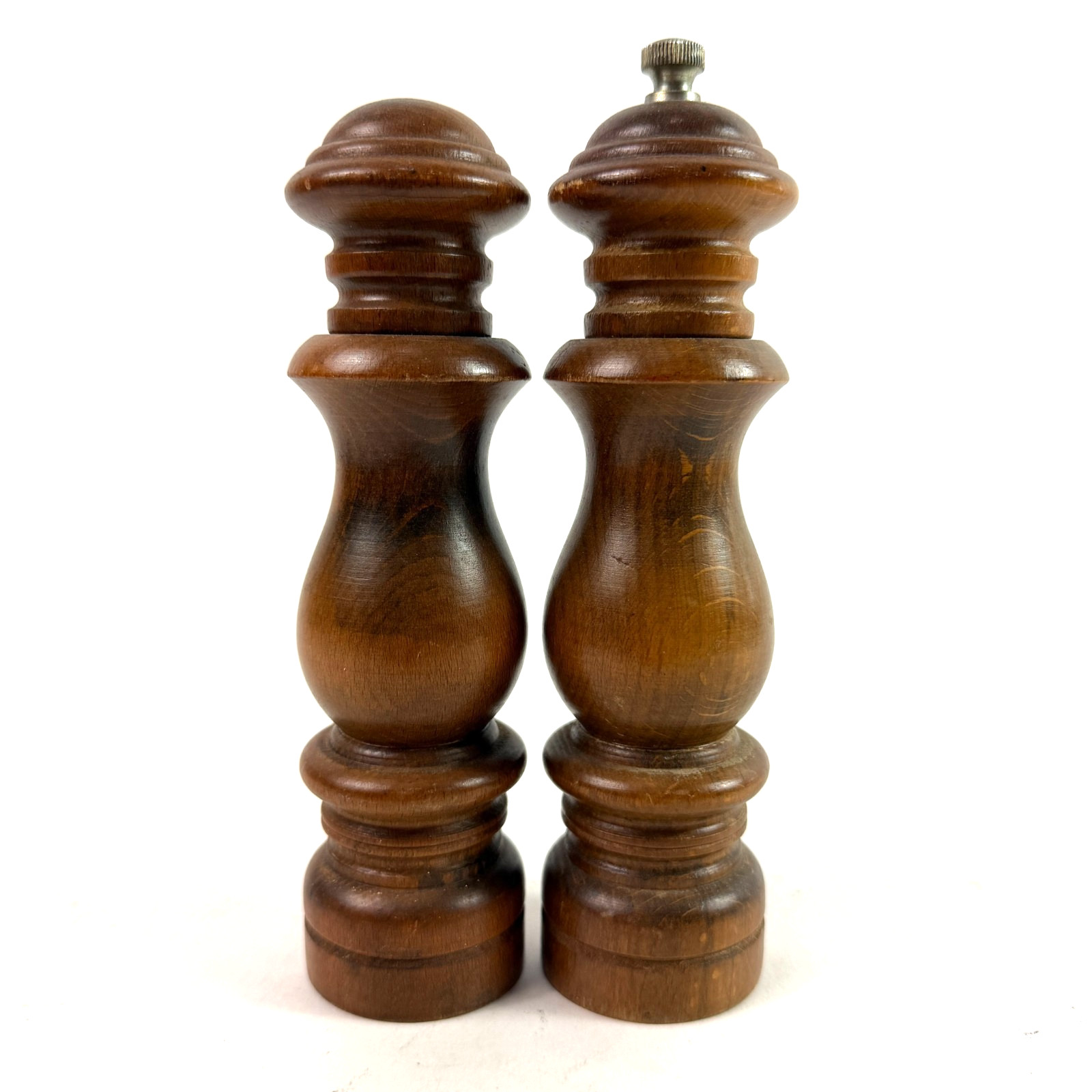 Vintage Japan Wood Salt Shaker Pepper Mill Grinder Set 7 in Turned Wooden MCM