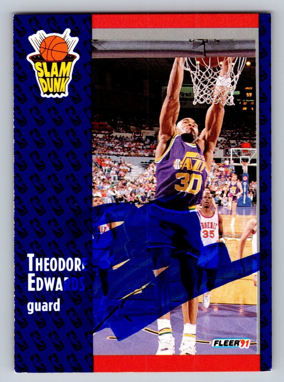 Fleer 1991 Theodore Edwards Blue Basketball Card Slam Dunk #227